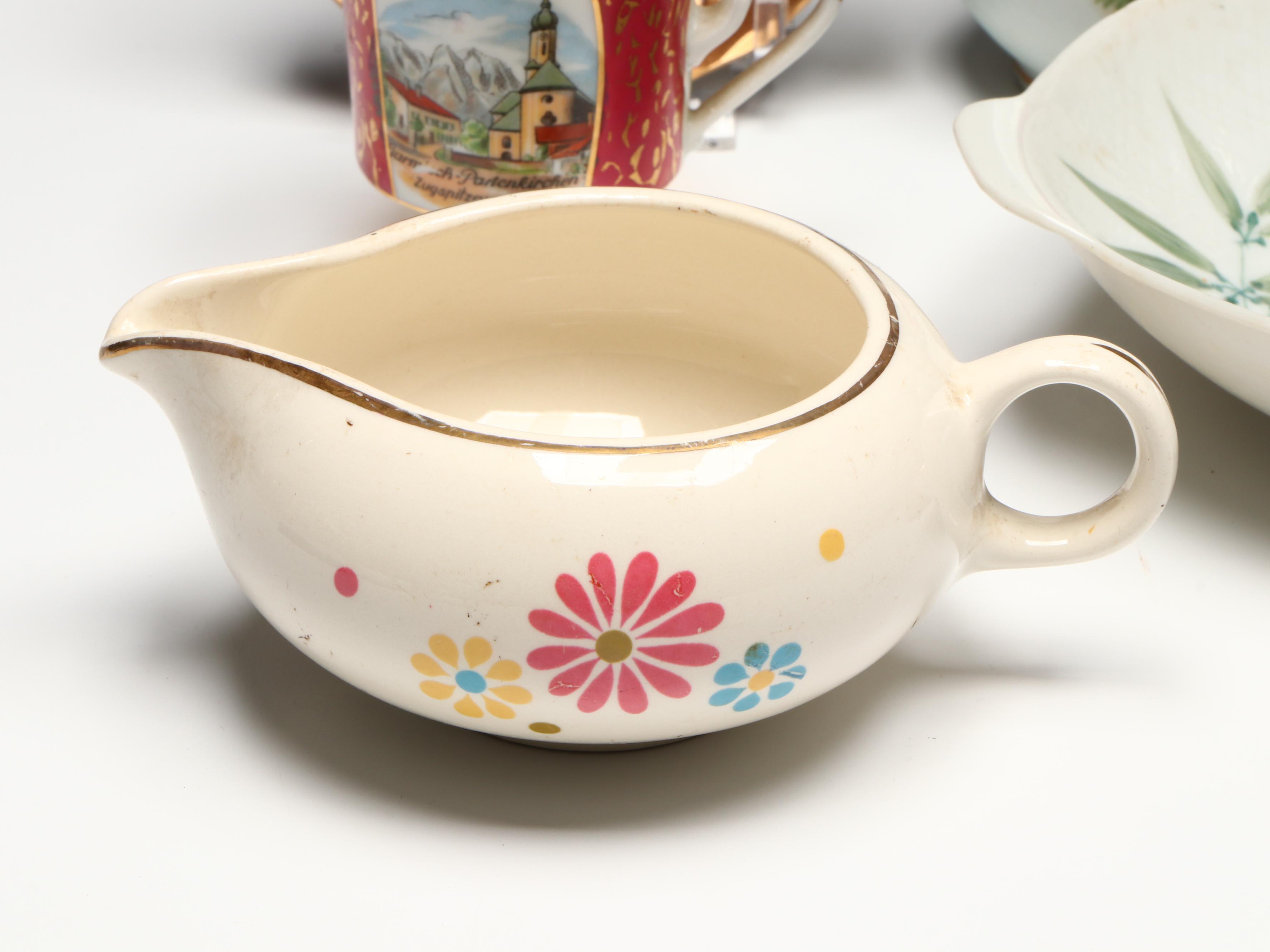 Wendell August Floral Bronze Decorative Plate with Other Porcelain Tableware