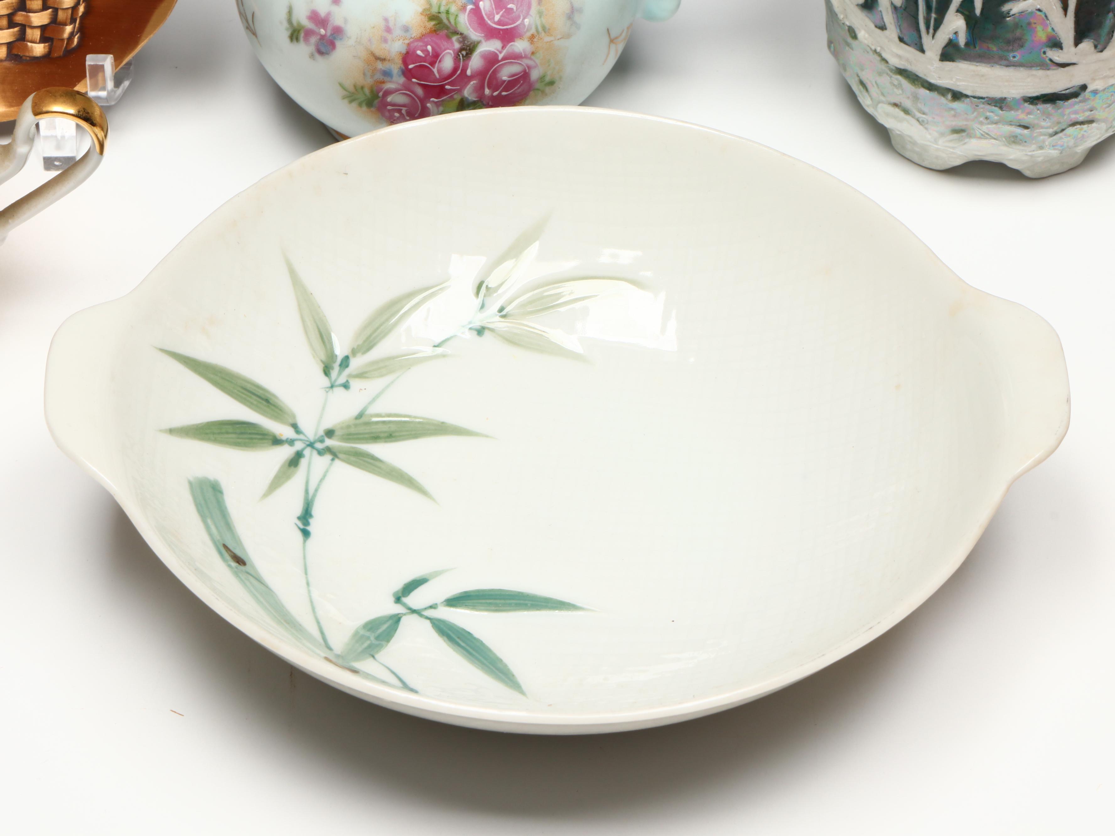 Wendell August Floral Bronze Decorative Plate with Other Porcelain Tableware