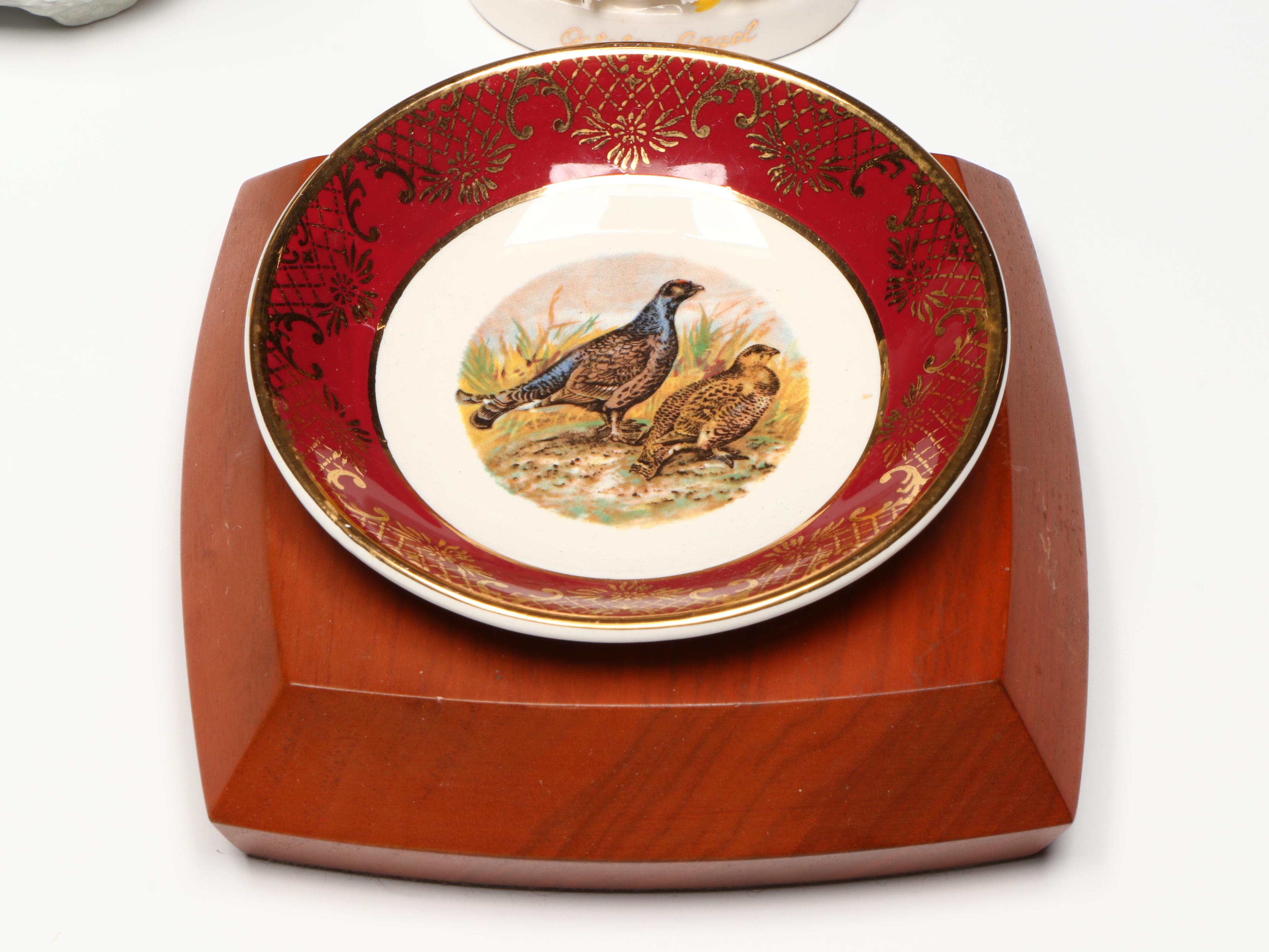 Wendell August Floral Bronze Decorative Plate with Other Porcelain Tableware