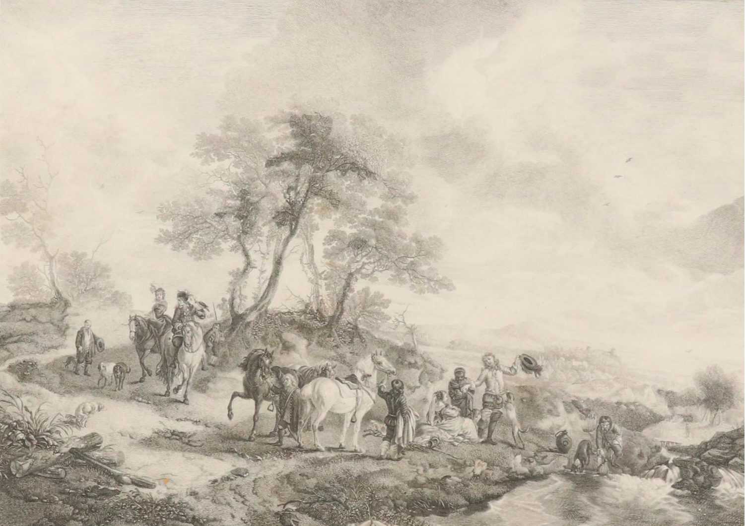 French School Engraving After Philips Wouwerman "Petite Chasse à Oyseau," 1739