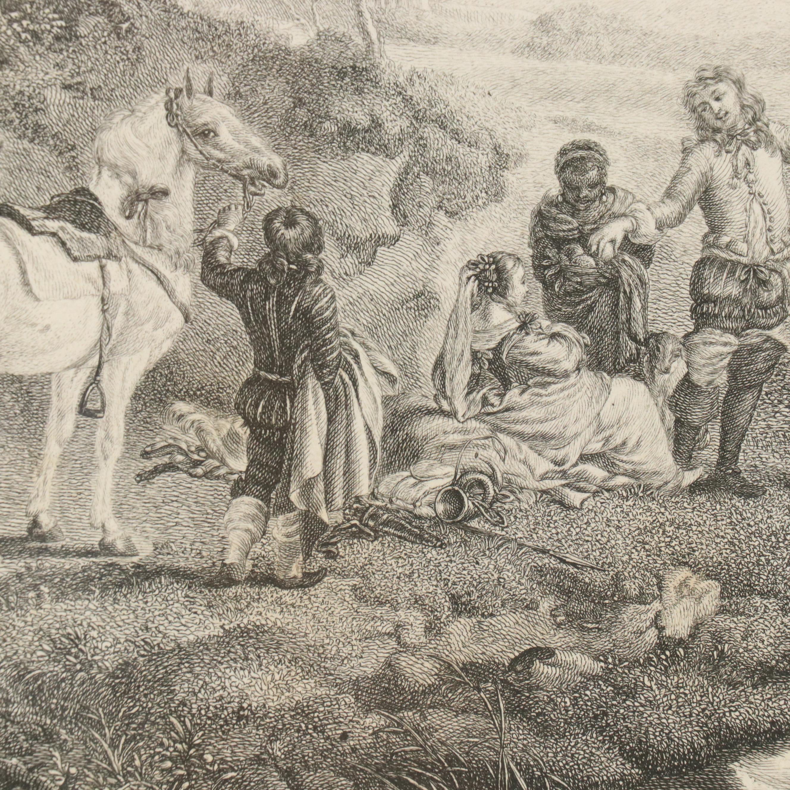 French School Engraving After Philips Wouwerman "Petite Chasse à Oyseau," 1739