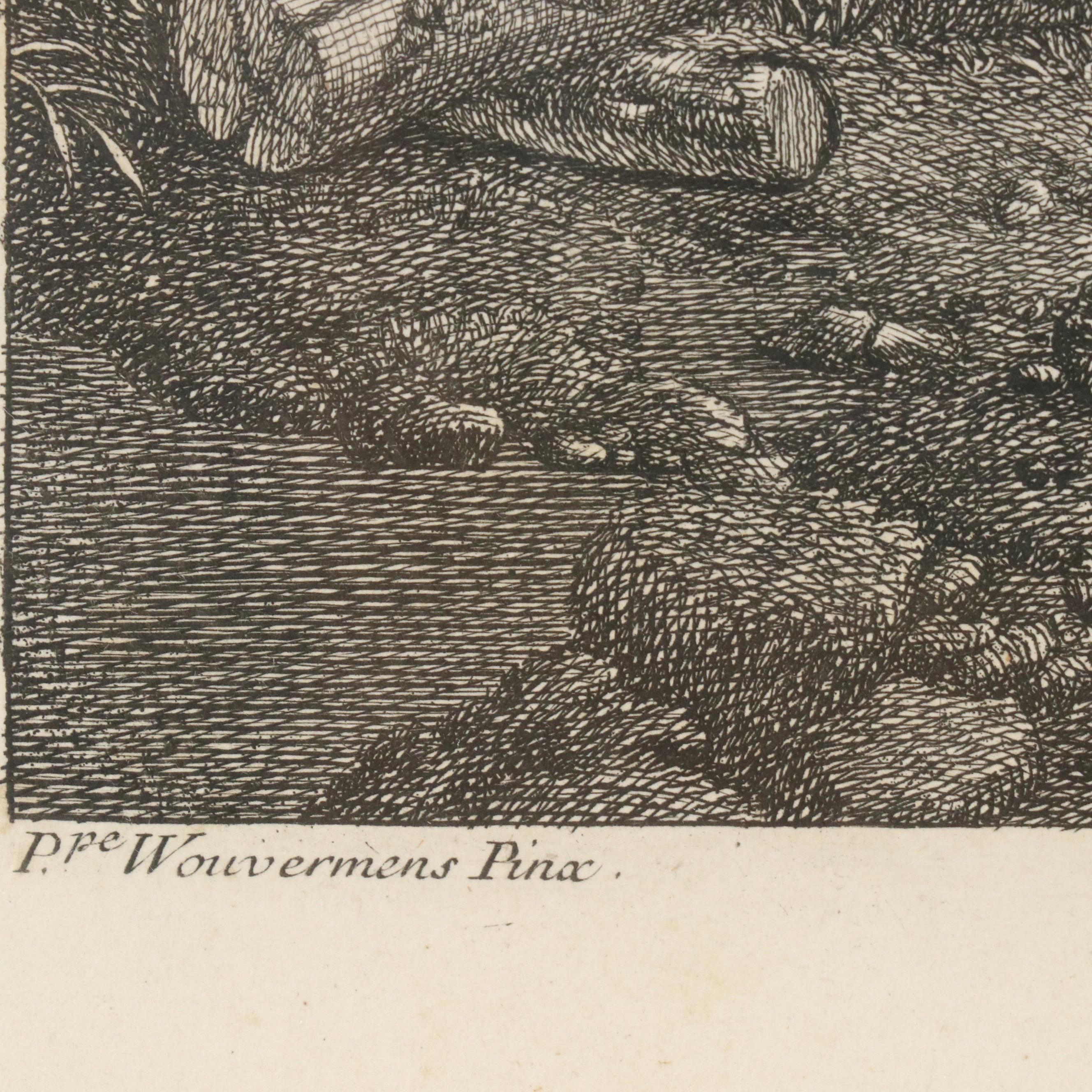 French School Engraving After Philips Wouwerman "Petite Chasse à Oyseau," 1739