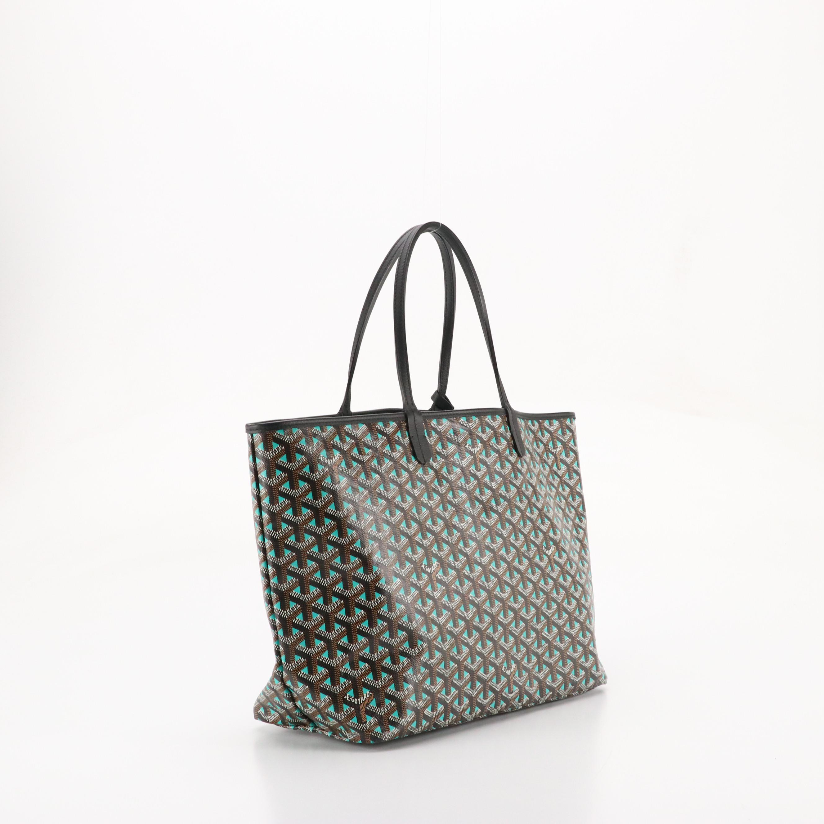 Goyard Saint Louis Claire Voie PM Tote in Black/Teal Goyardine Canvas