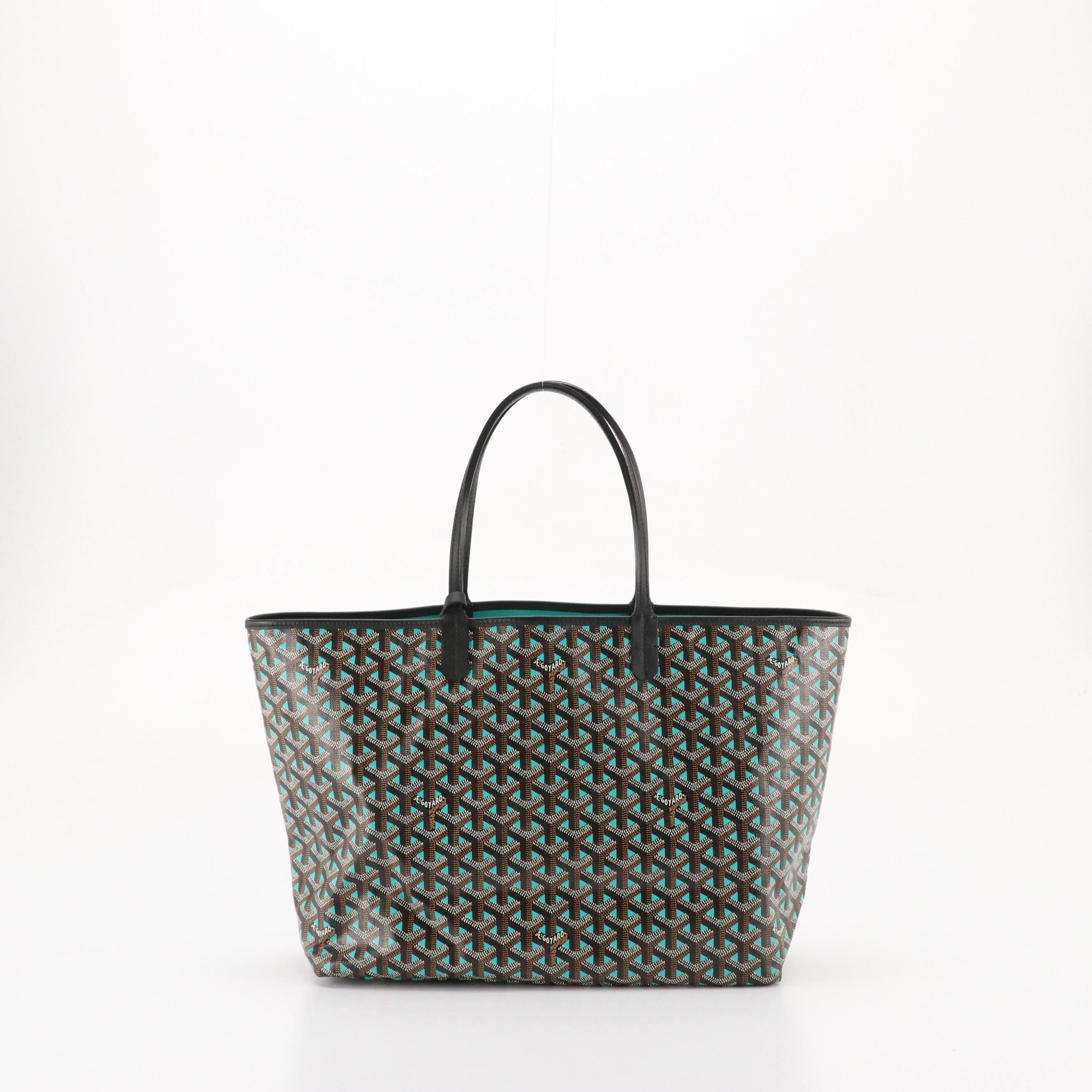 Goyard Saint Louis Claire Voie PM Tote in Black/Teal Goyardine Canvas