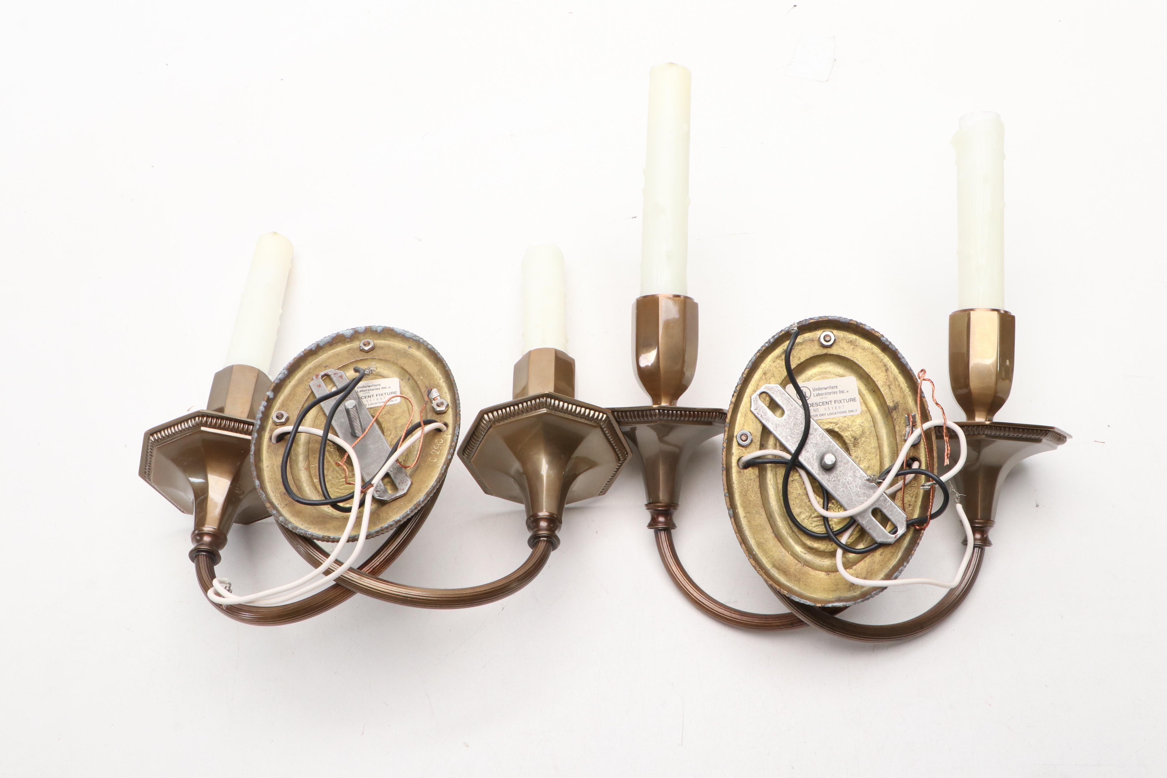 Brass Light Gallery Nickel w/ Brass Finish Wall Sconce Pairs, and Clip-on Shades