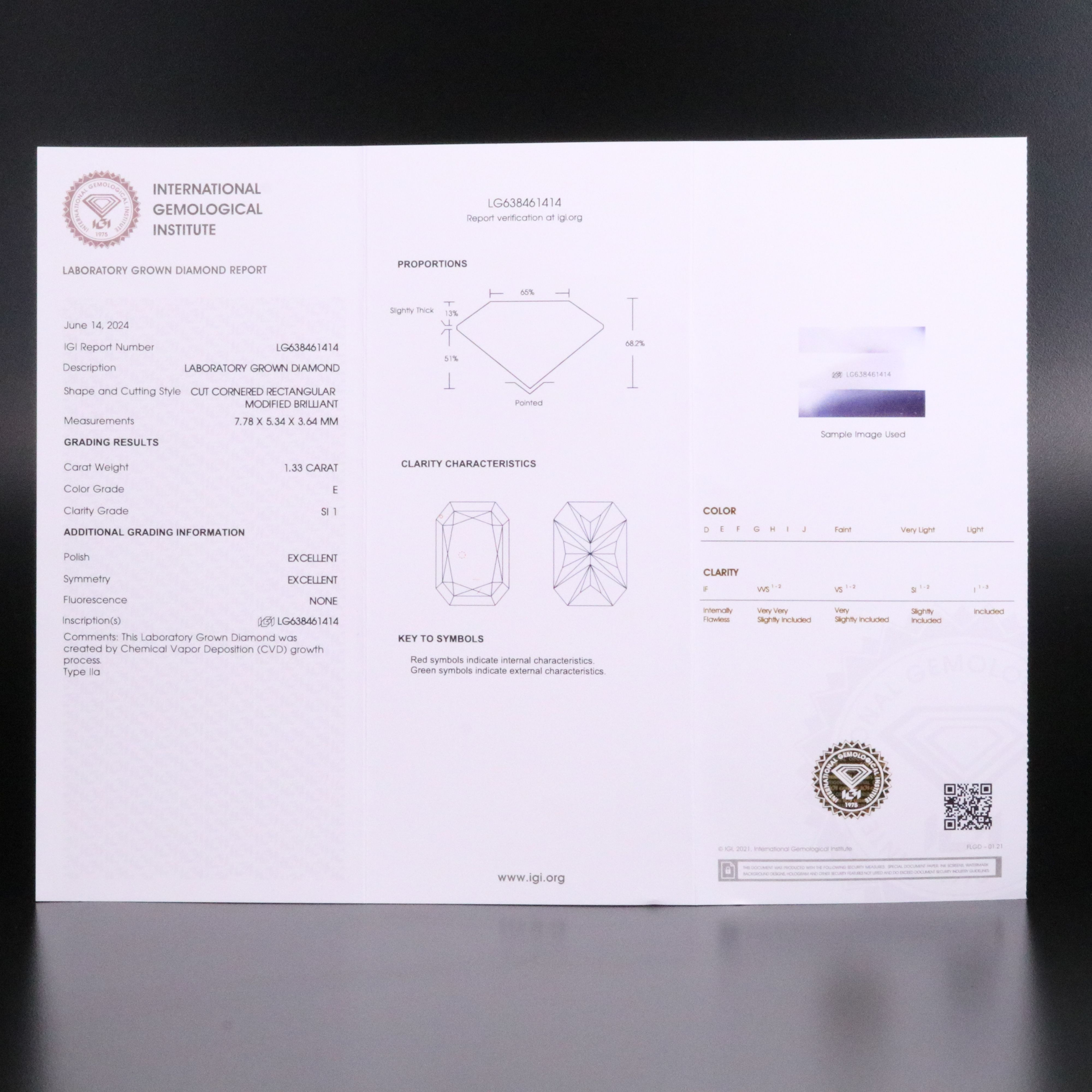 Loose 1.33 CT Lab Grown Diamond with IGI Report