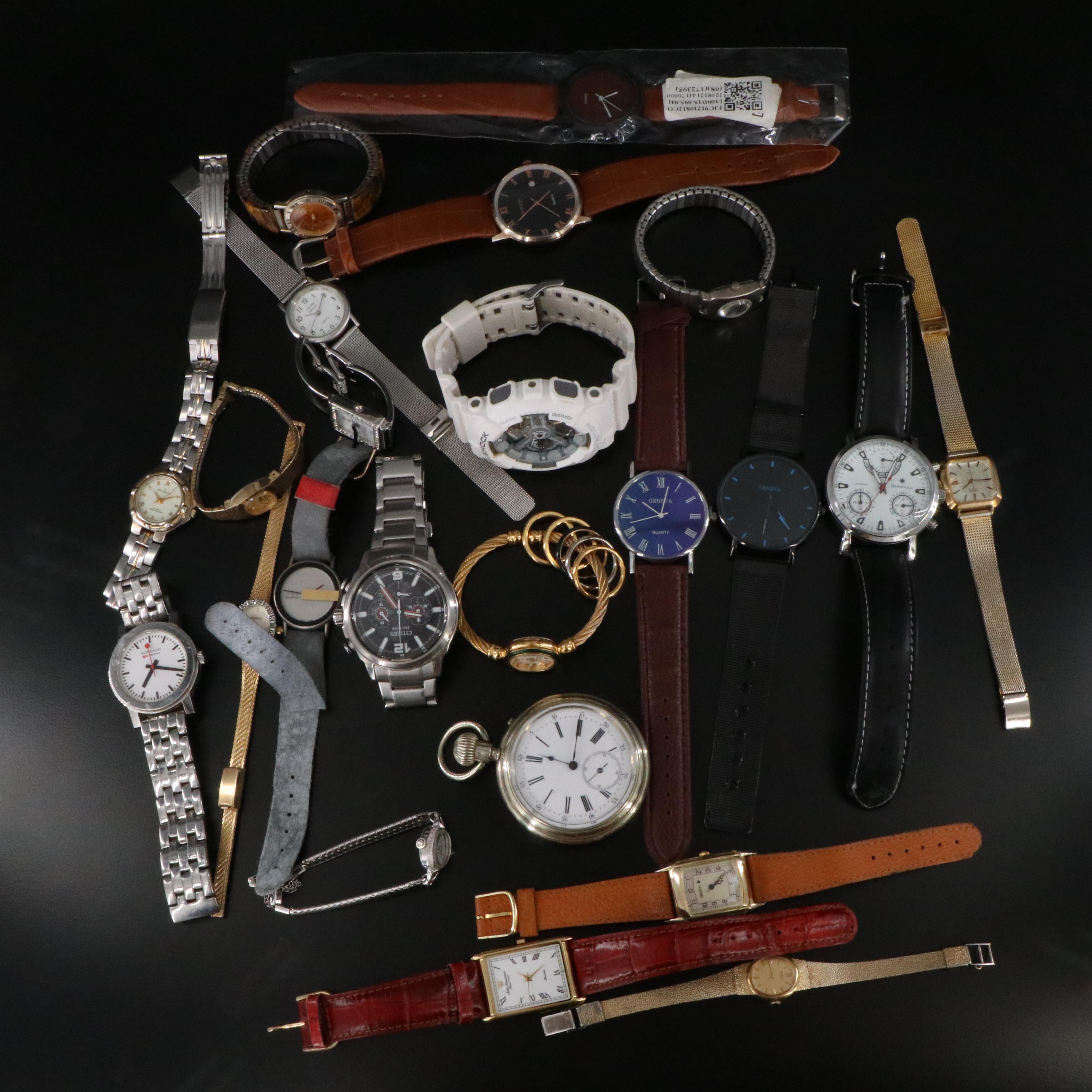 Collection of Quartz Watches and Stem Wind Pocket Watch