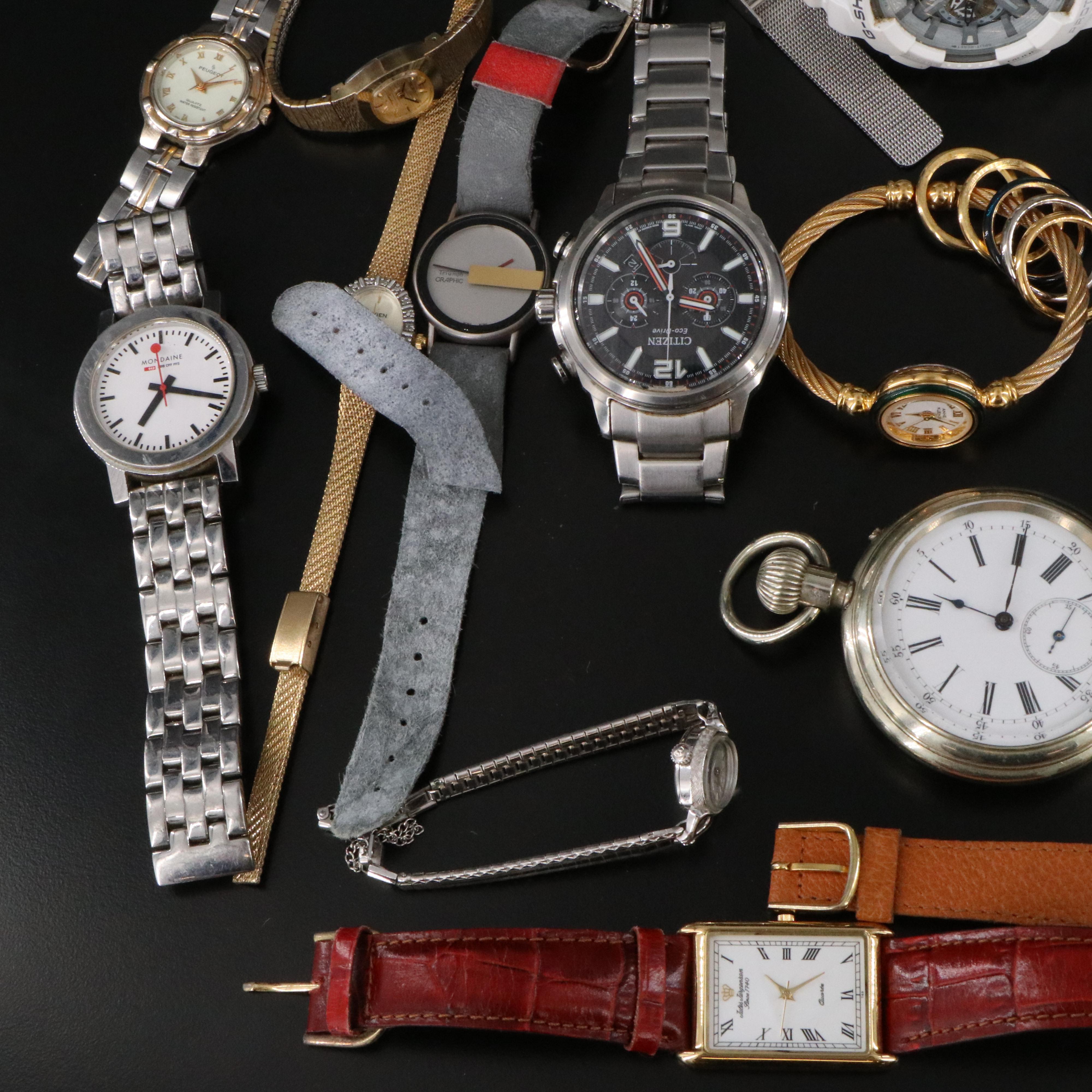 Collection of Quartz Watches and Stem Wind Pocket Watch