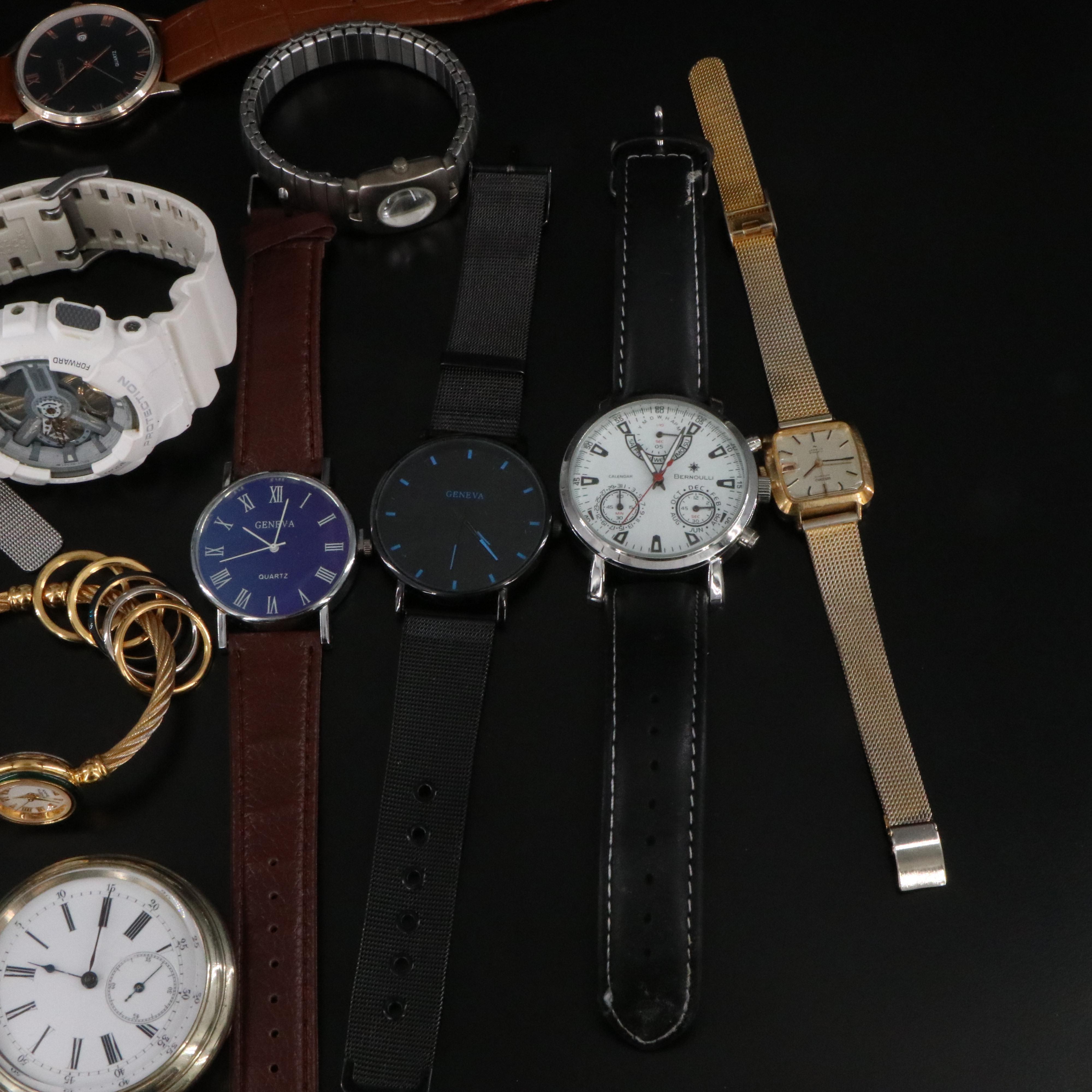 Collection of Quartz Watches and Stem Wind Pocket Watch