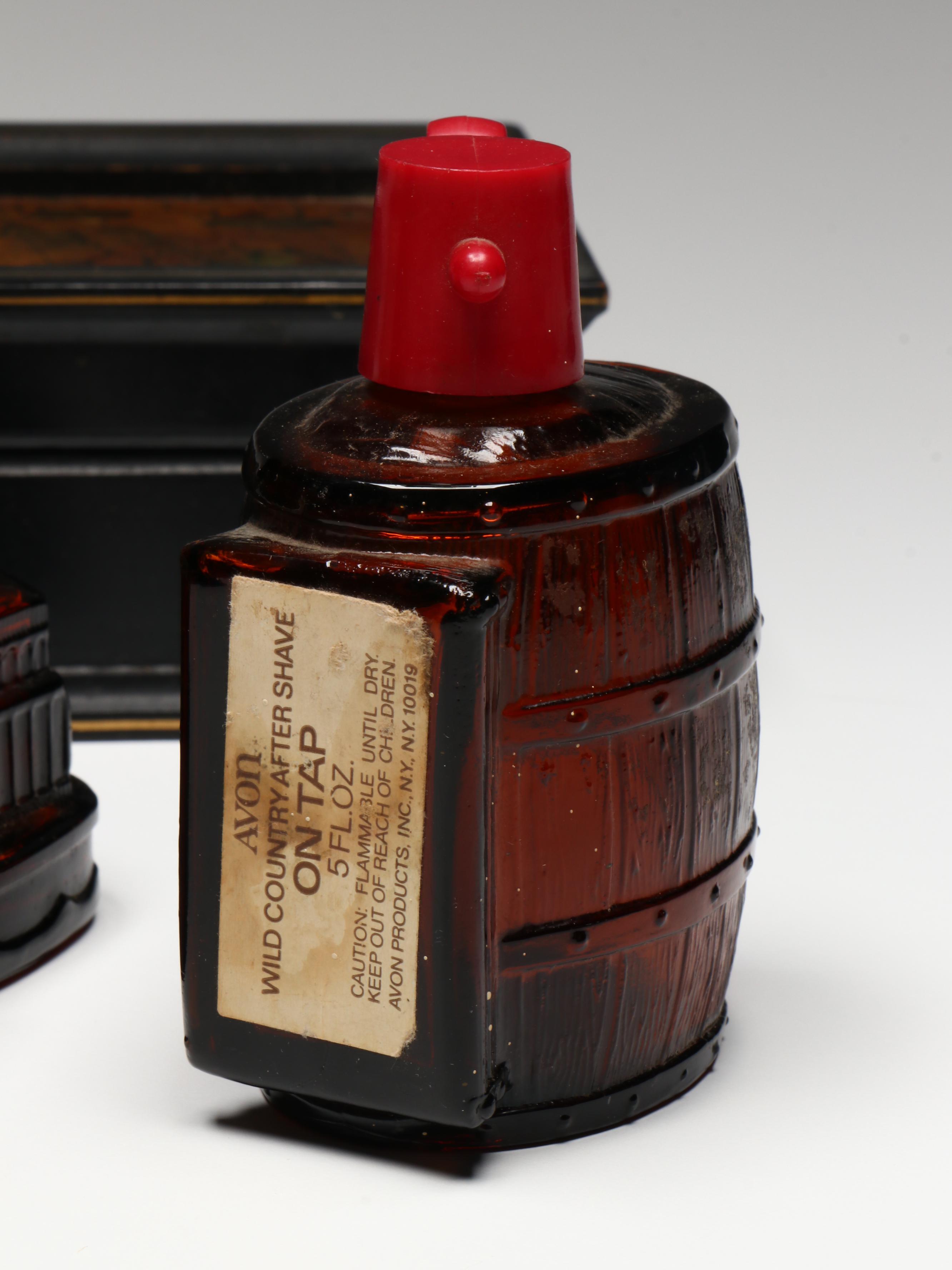 Avon Novelty Glass After Shave Bottles with World Map Wood Box