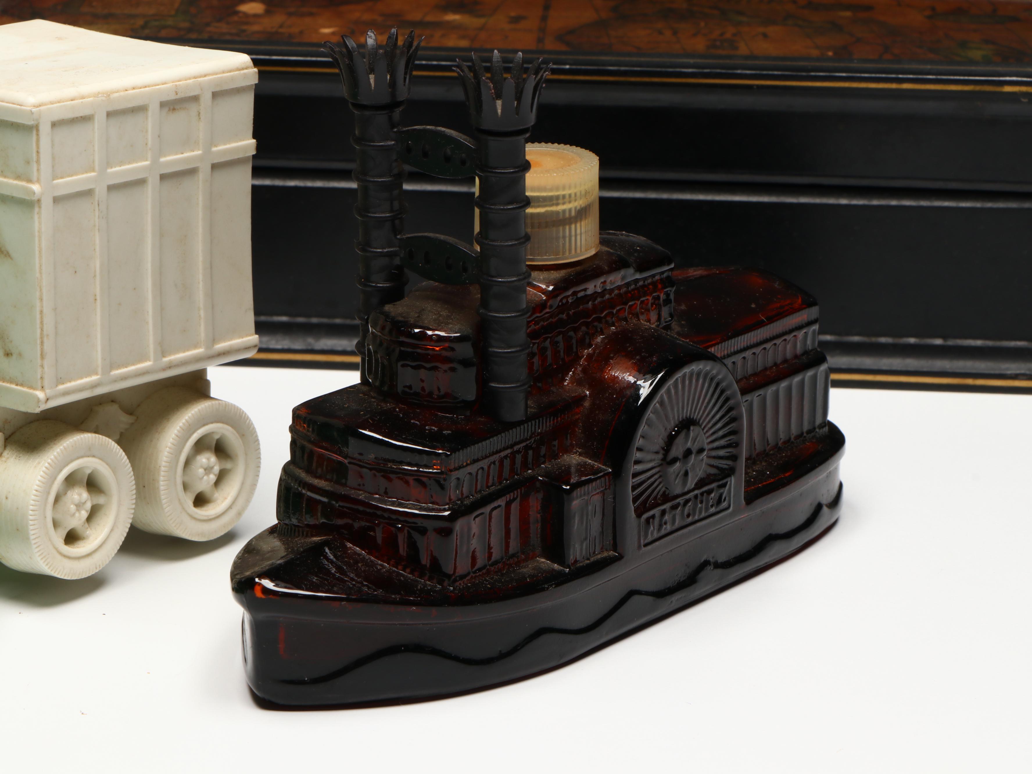 Avon Novelty Glass After Shave Bottles with World Map Wood Box