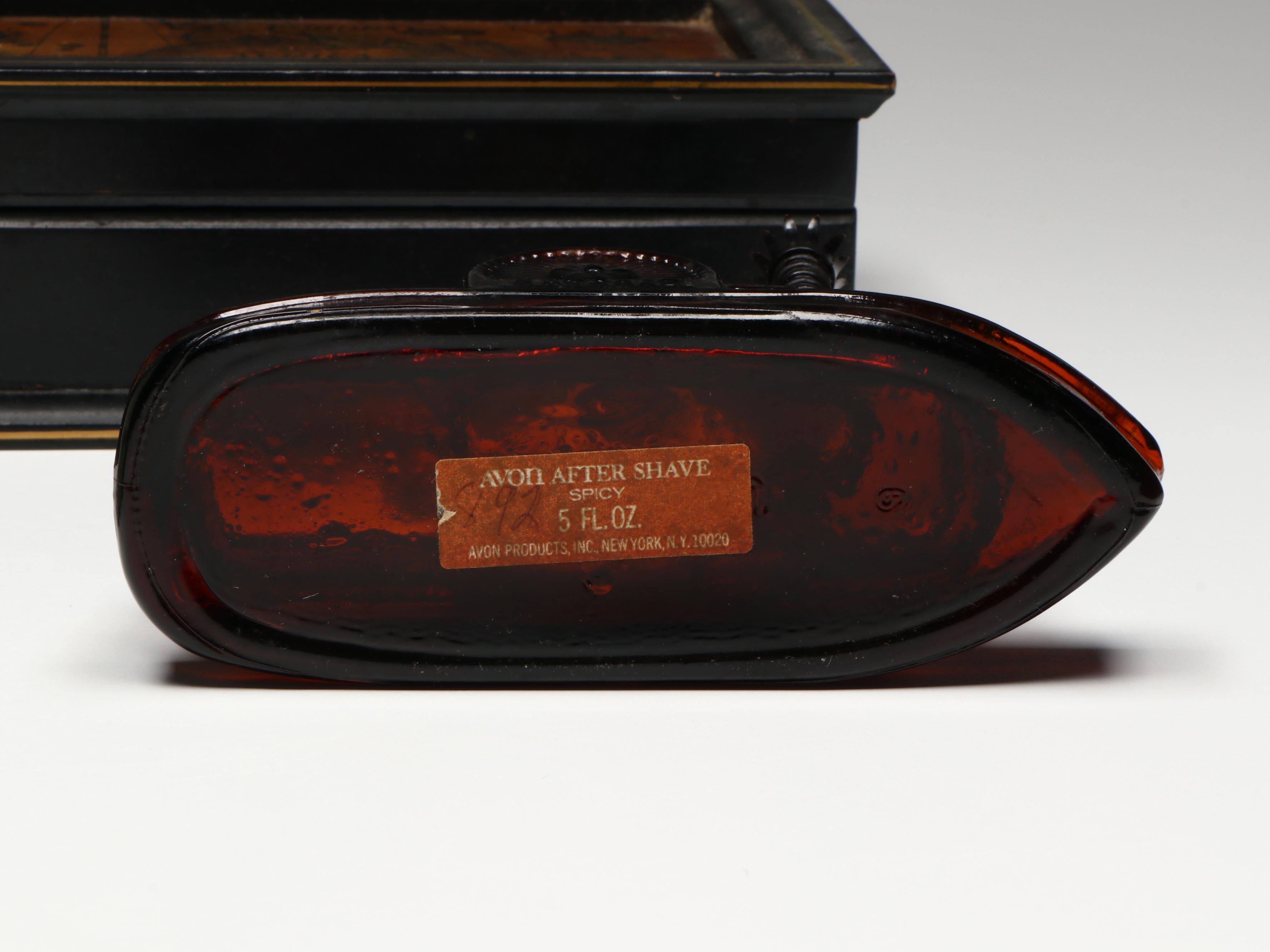 Avon Novelty Glass After Shave Bottles with World Map Wood Box