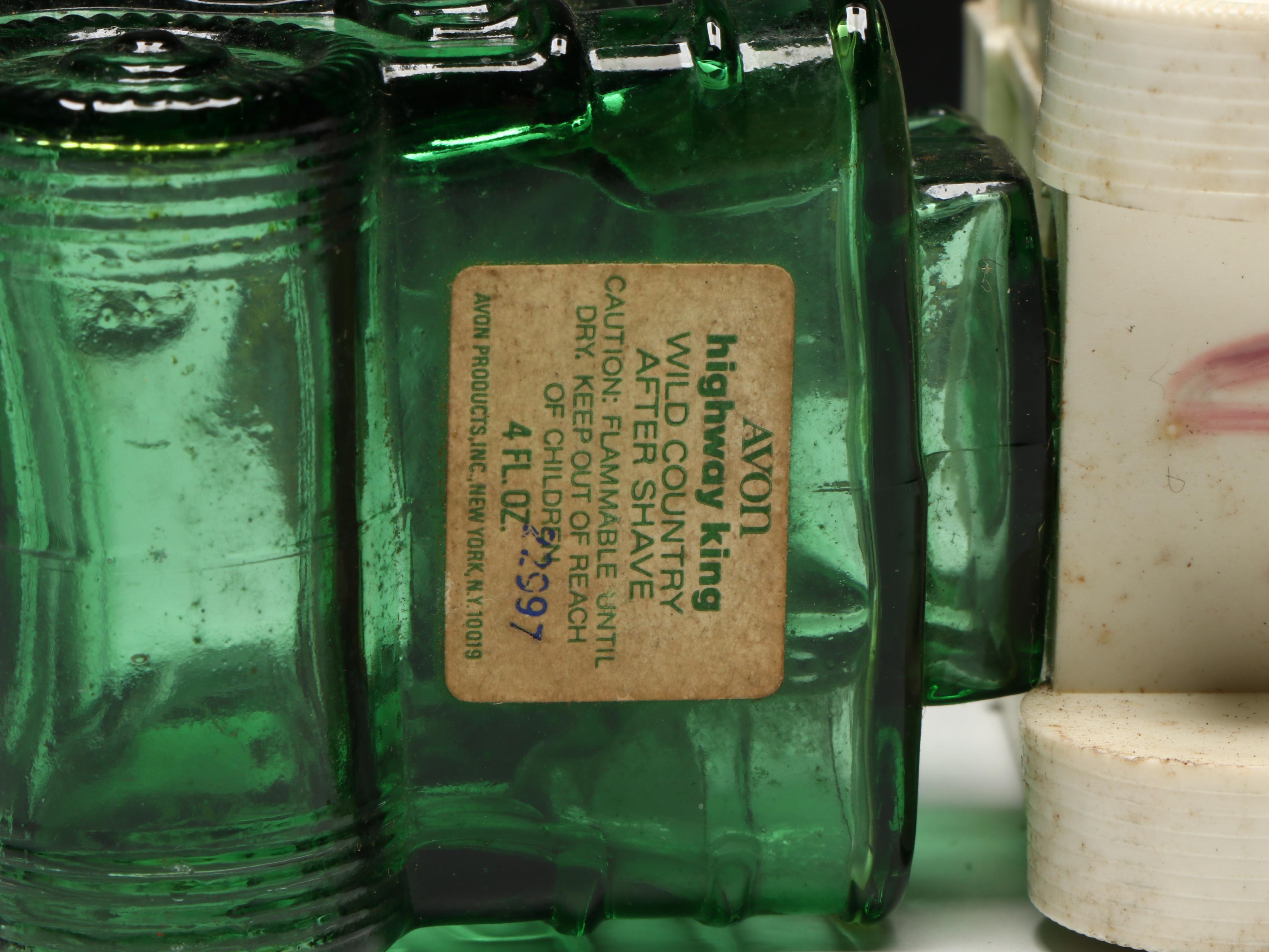 Avon Novelty Glass After Shave Bottles with World Map Wood Box