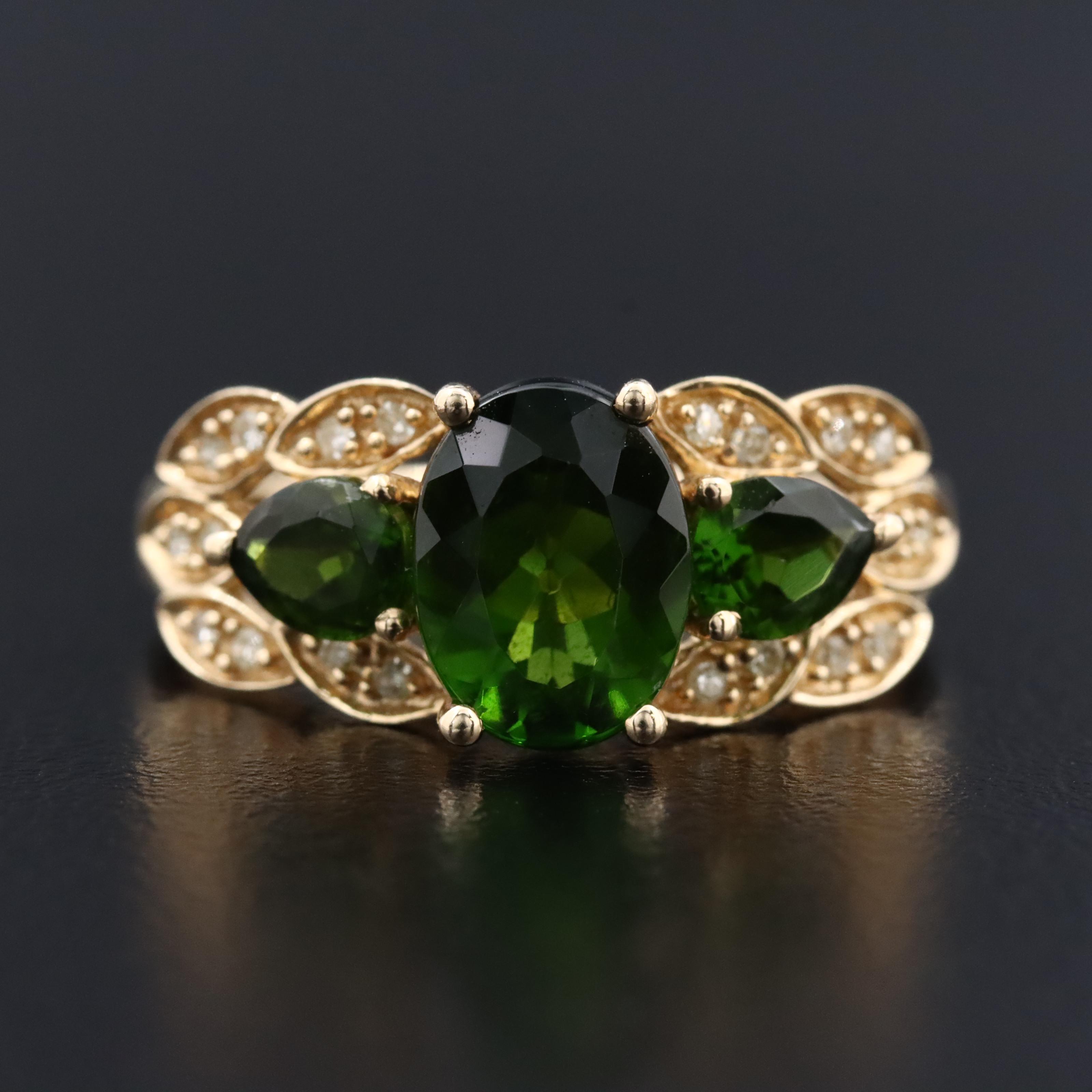 14K Diopside and Diamond Ring