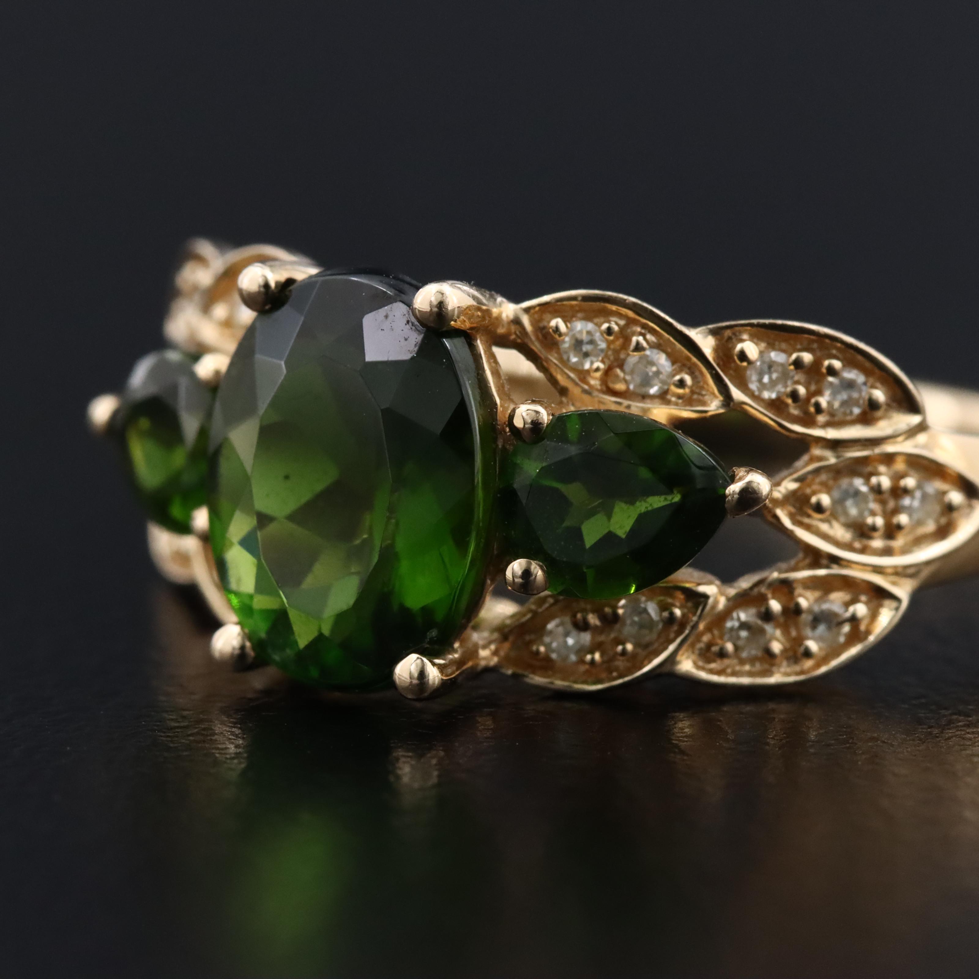 14K Diopside and Diamond Ring