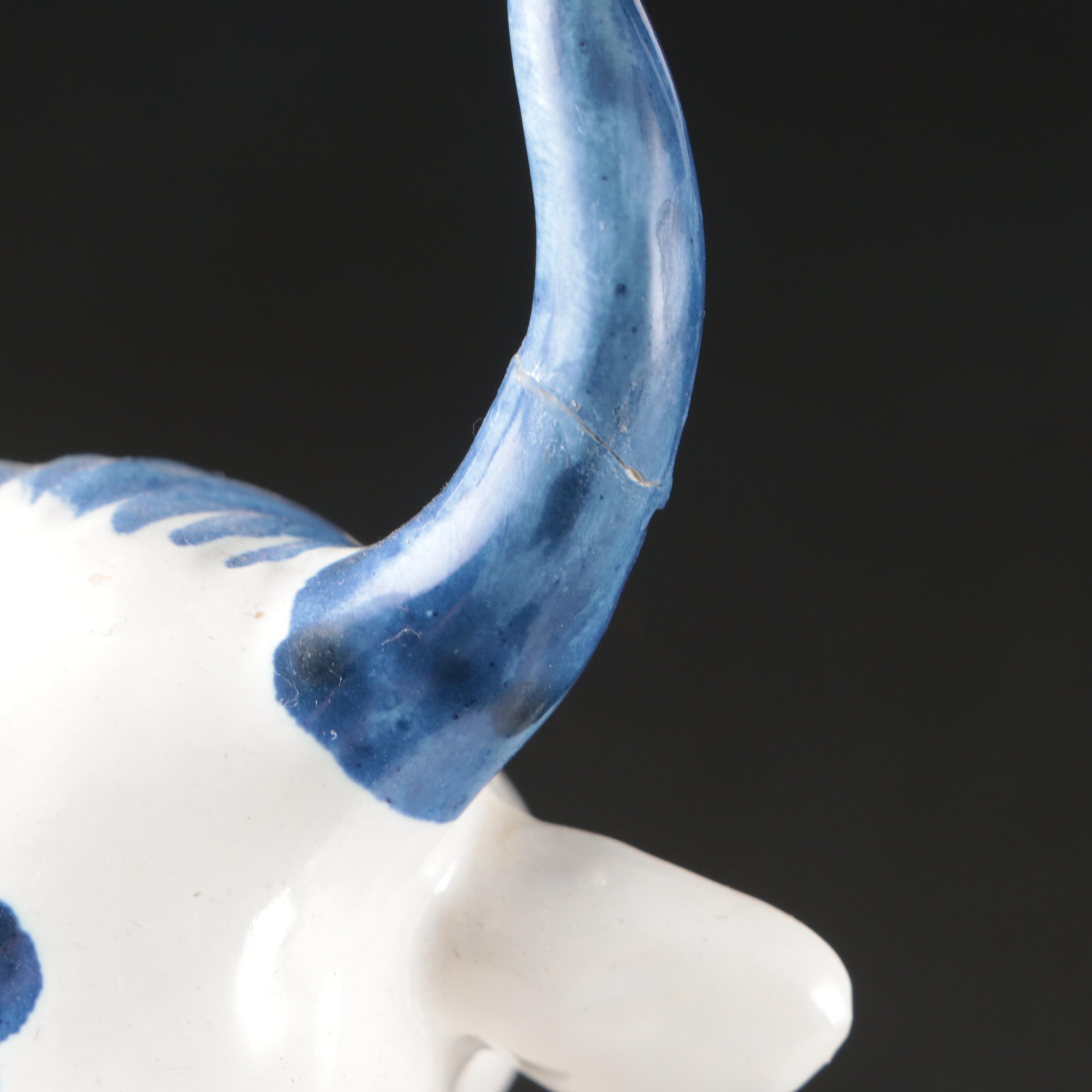 Delft Blue on White Porcelain Steer Bookends and Candlesticks