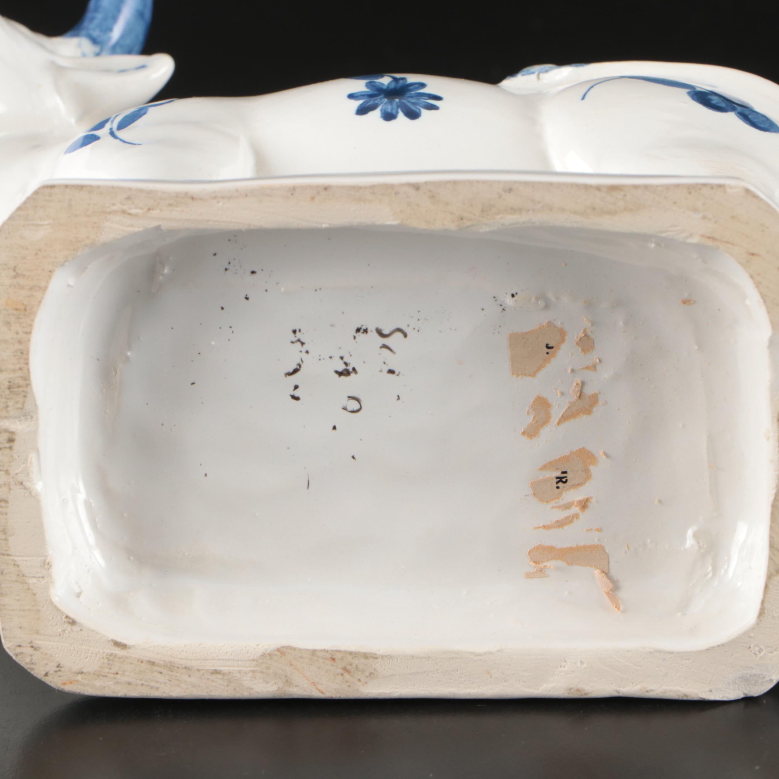 Delft Blue on White Porcelain Steer Bookends and Candlesticks