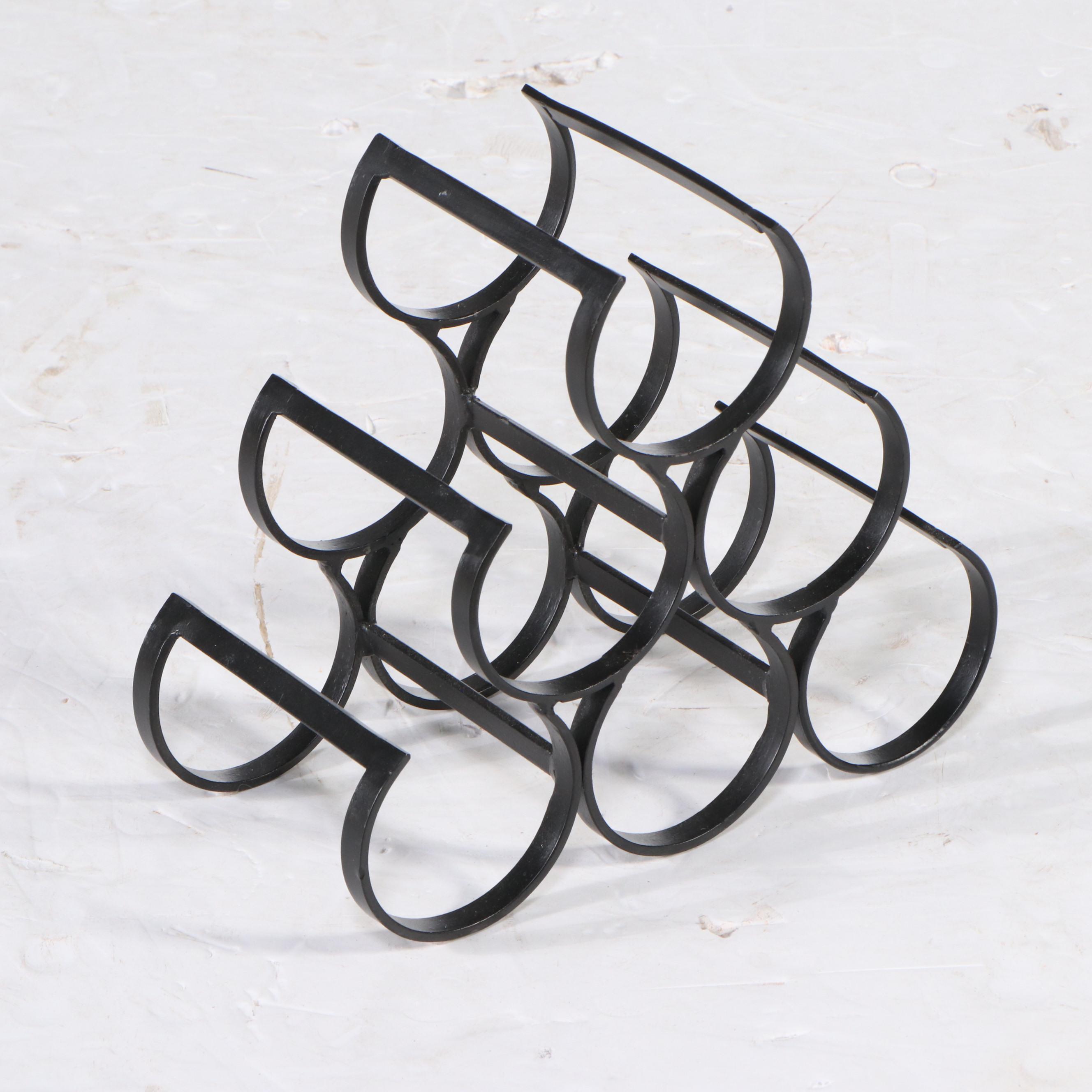 Contemporary Metal Framed Accent Table and Tabletop Wine Rack