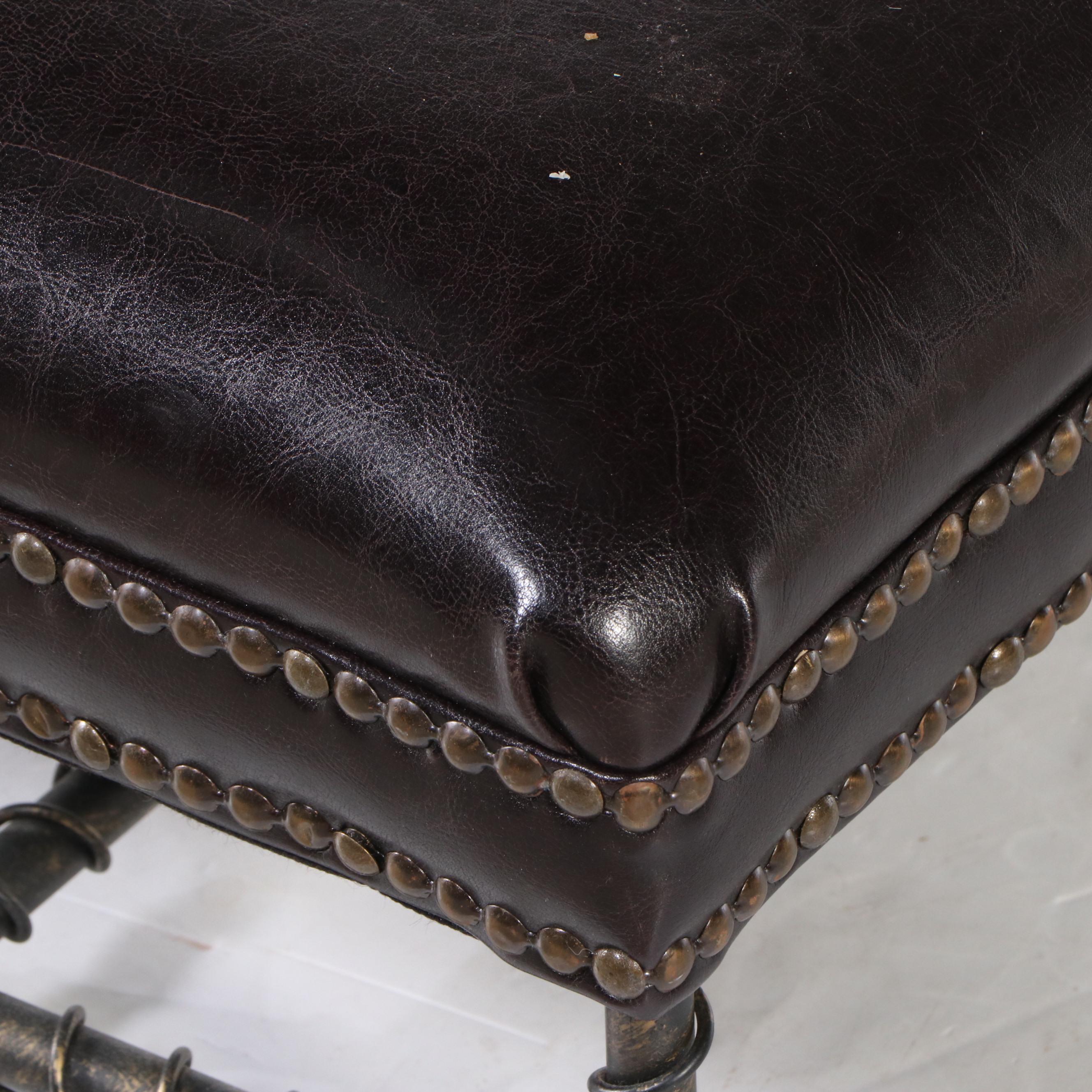 Nailhead Trimmed Faux Leather Footsool
