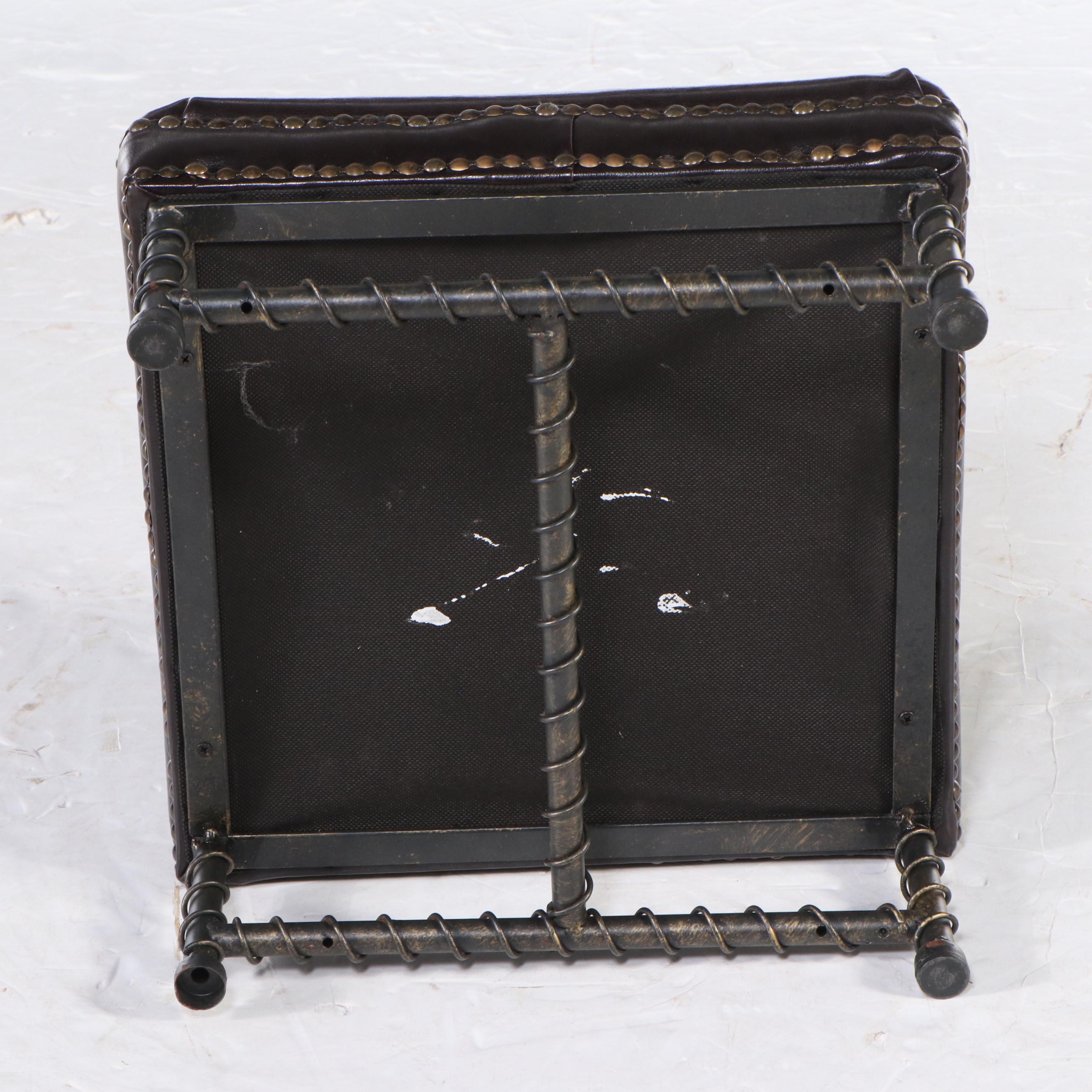 Nailhead Trimmed Faux Leather Footsool