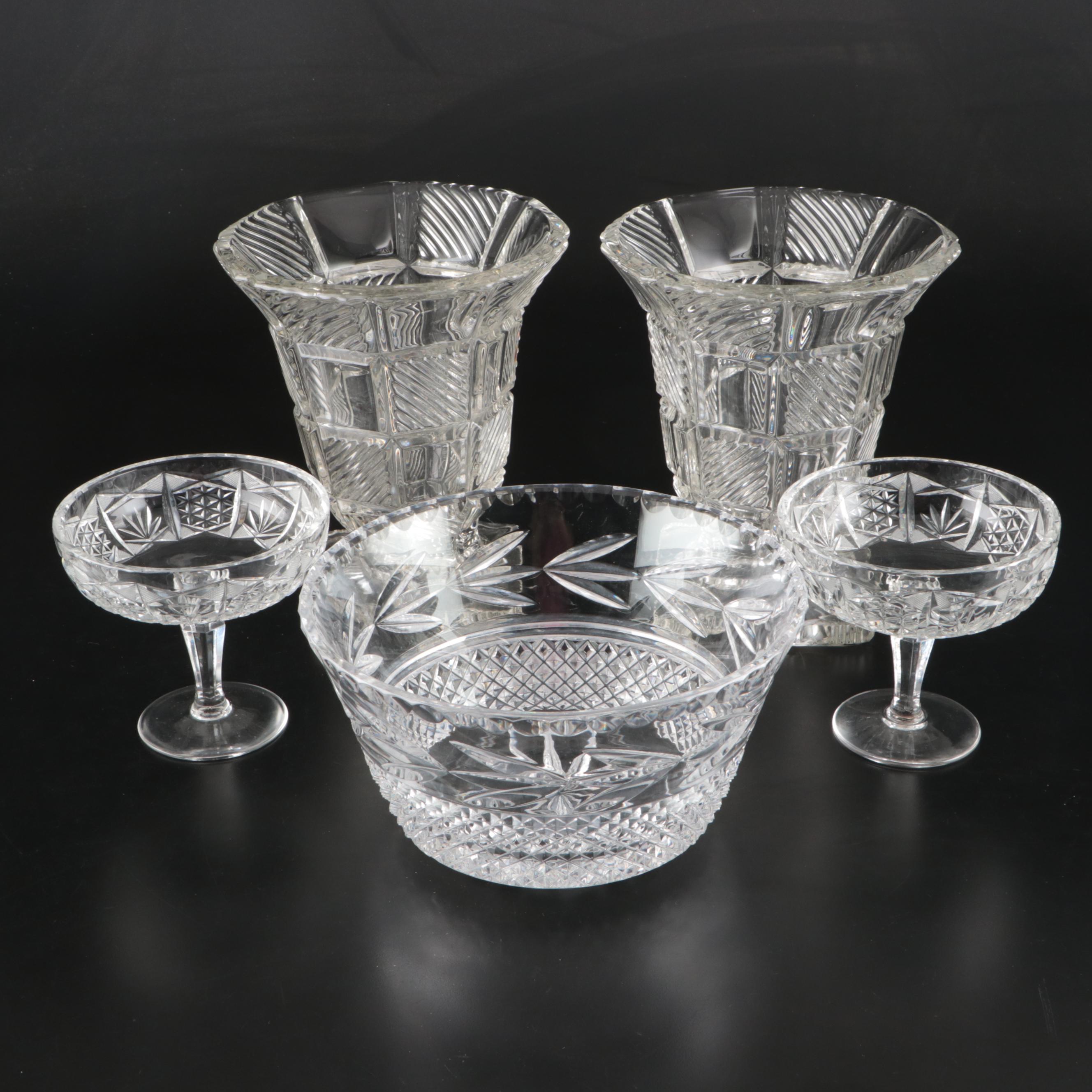 Galway "Leah" Crystal Bowl with Other Vases and Compotes