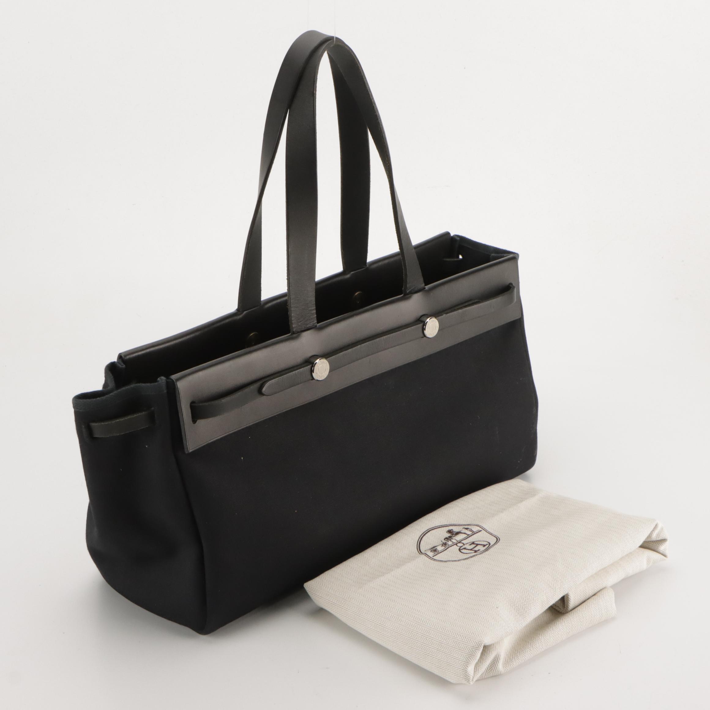 Hermès Herbag Cabas Tote in Cotton Canvas and Leather