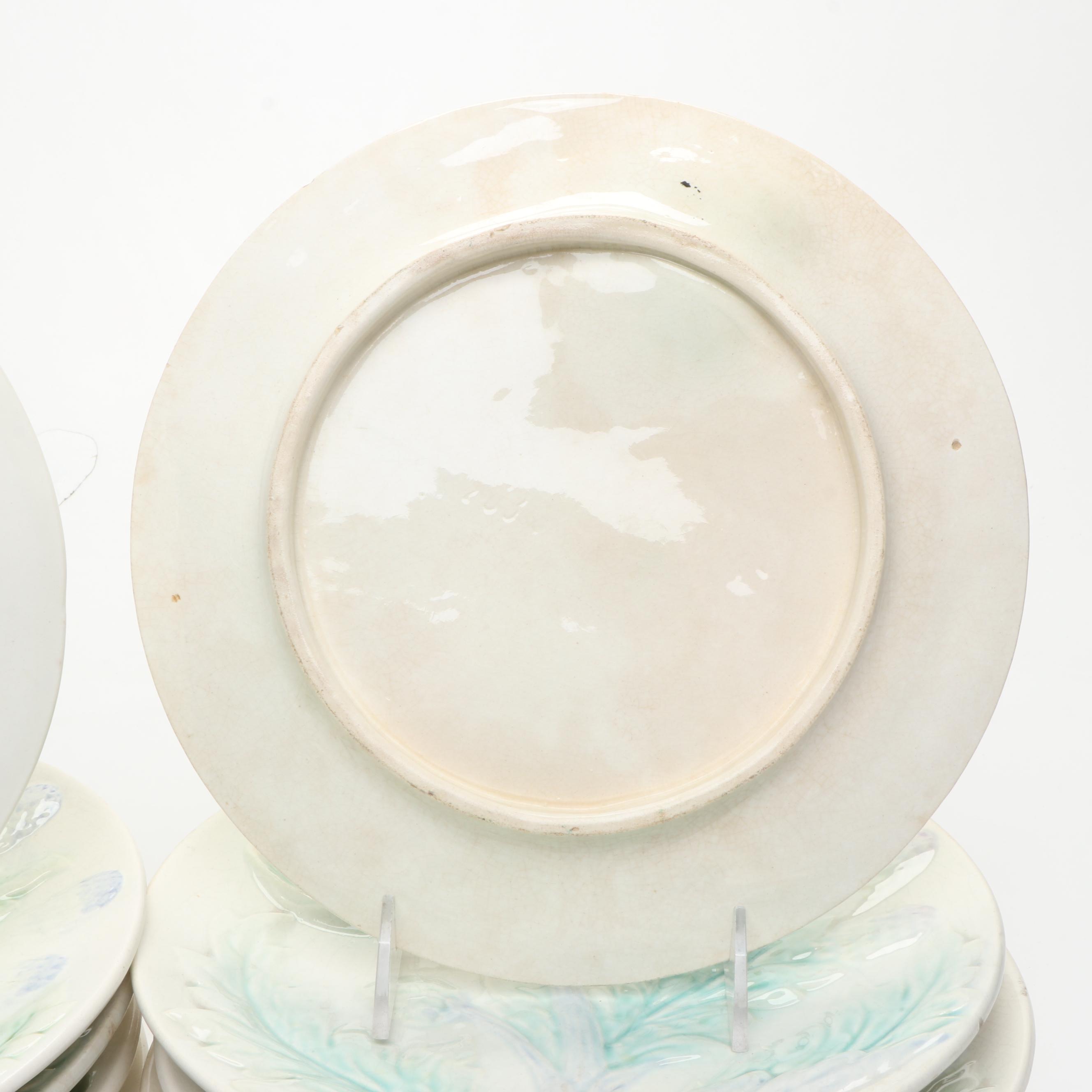 French Majolica Asparagus or Artichoke Plates, 19th Century