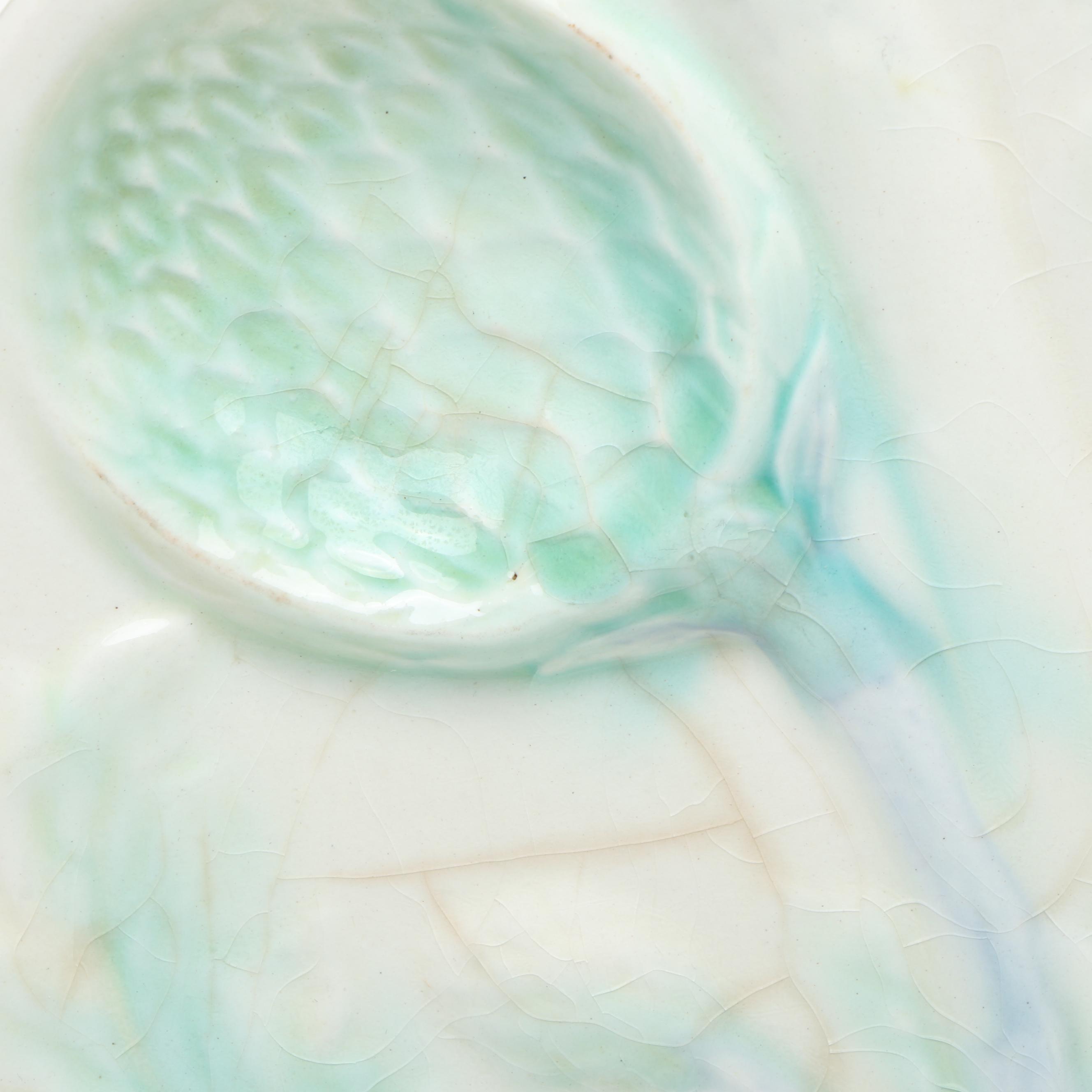 French Majolica Asparagus or Artichoke Plates, 19th Century