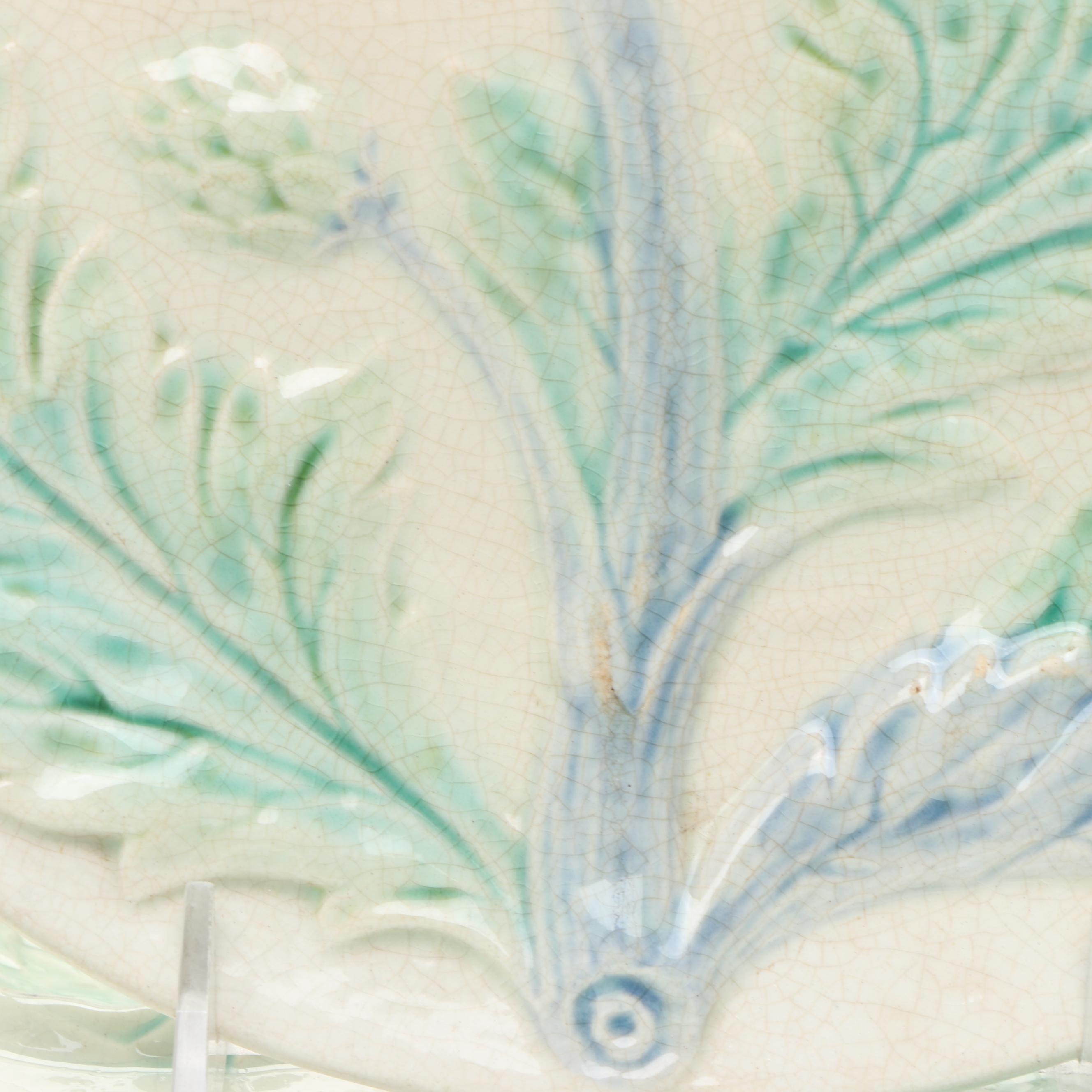 French Majolica Asparagus or Artichoke Plates, 19th Century