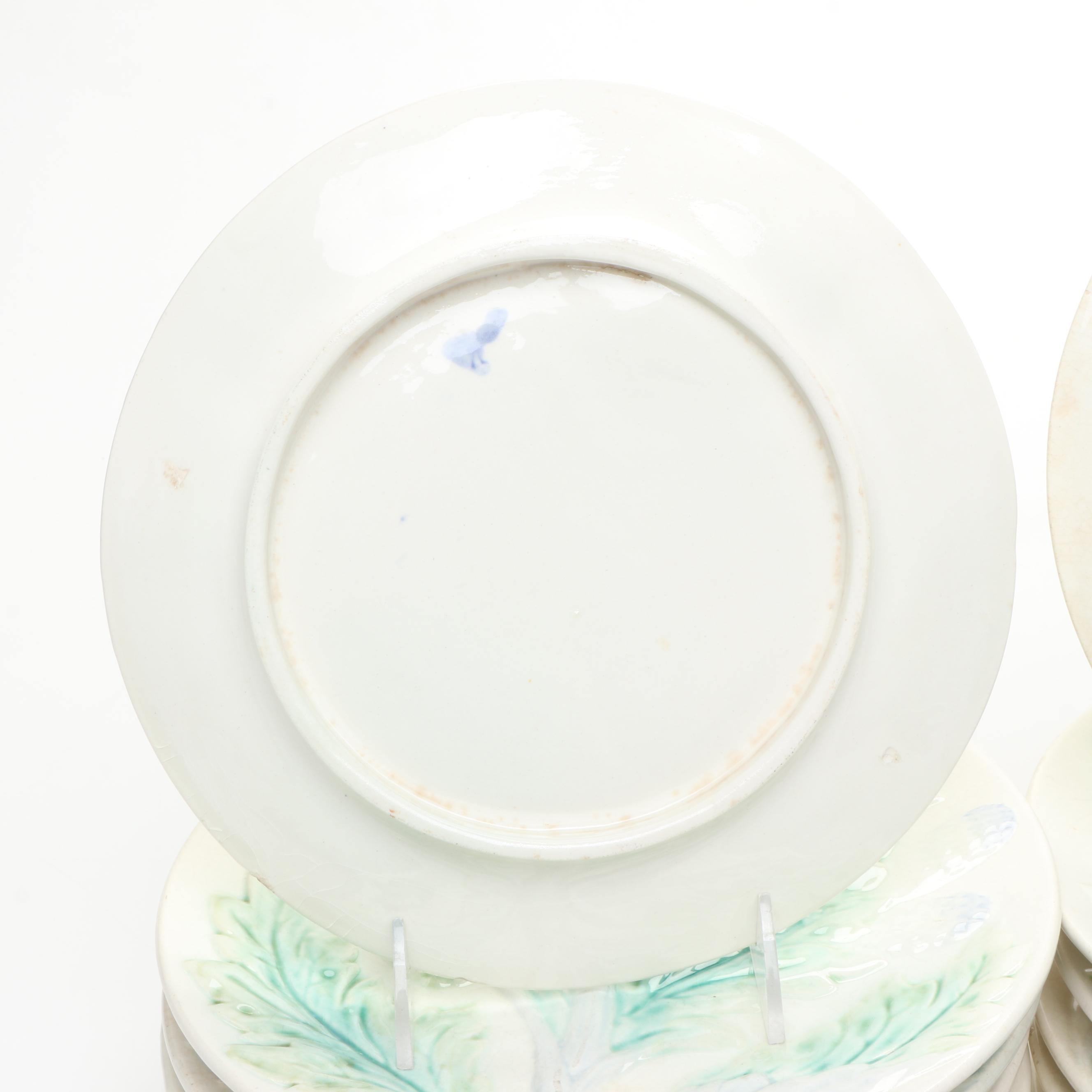 French Majolica Asparagus or Artichoke Plates, 19th Century