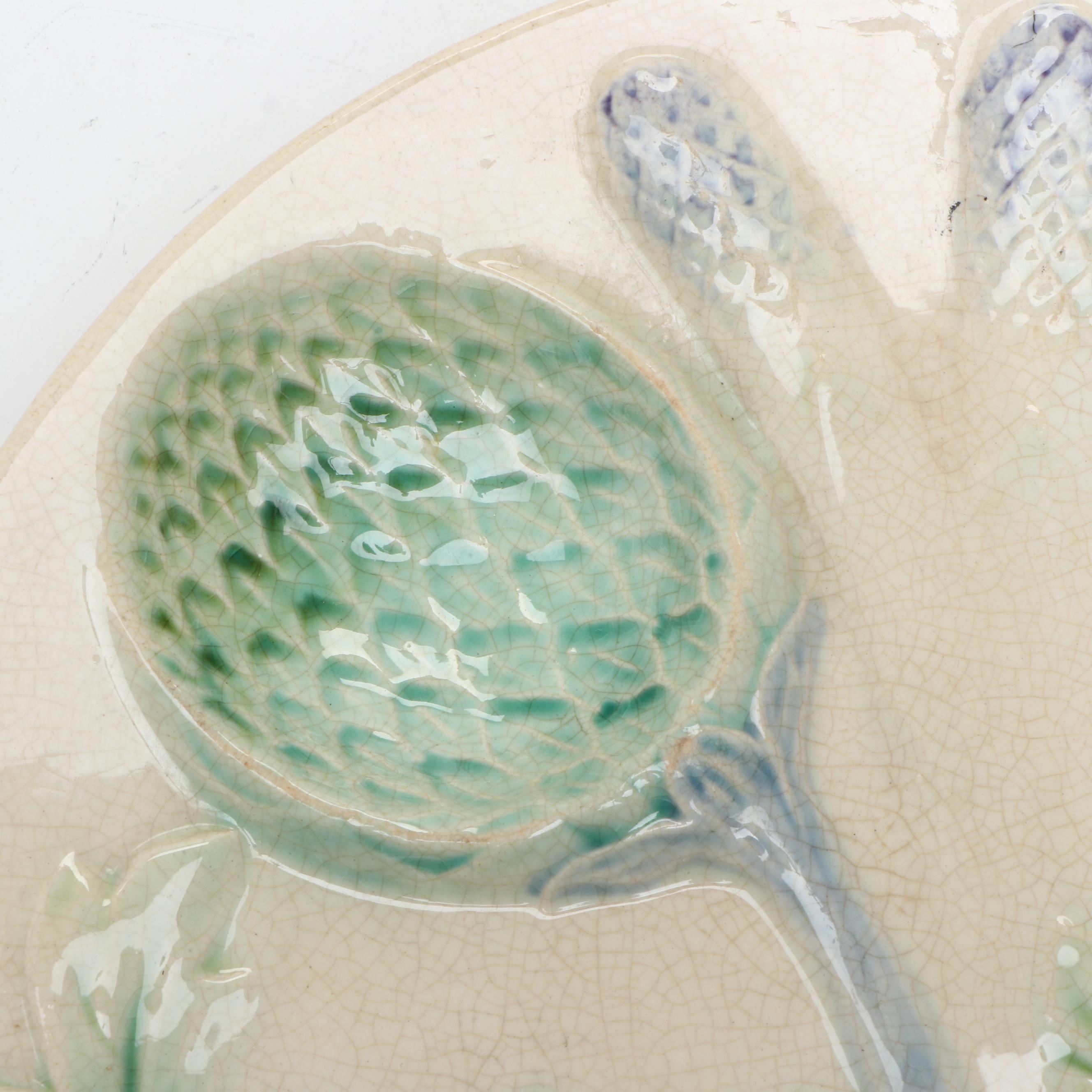 French Majolica Asparagus or Artichoke Plates, 19th Century