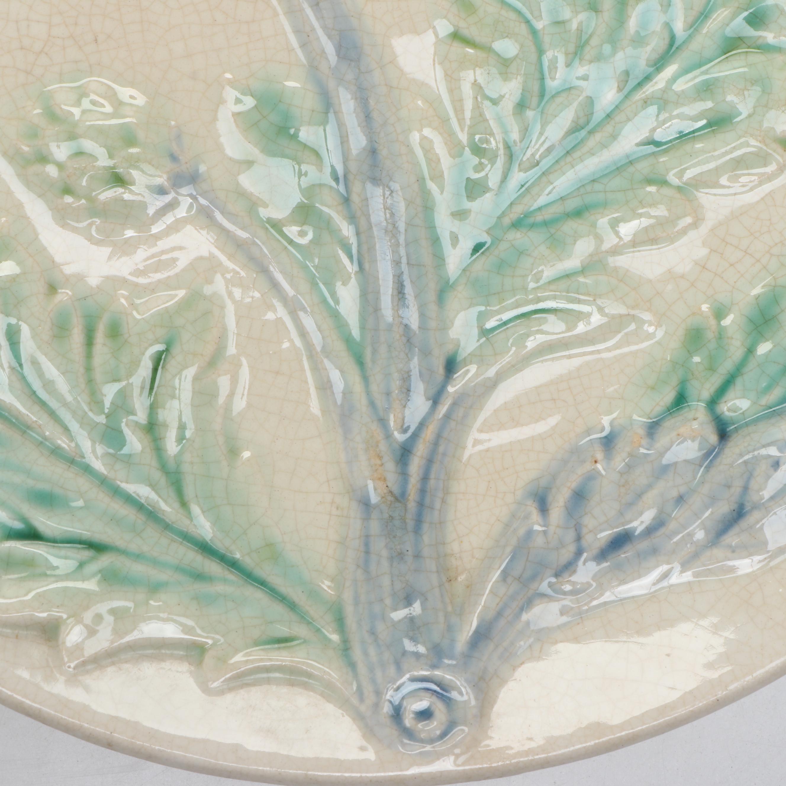 French Majolica Asparagus or Artichoke Plates, 19th Century