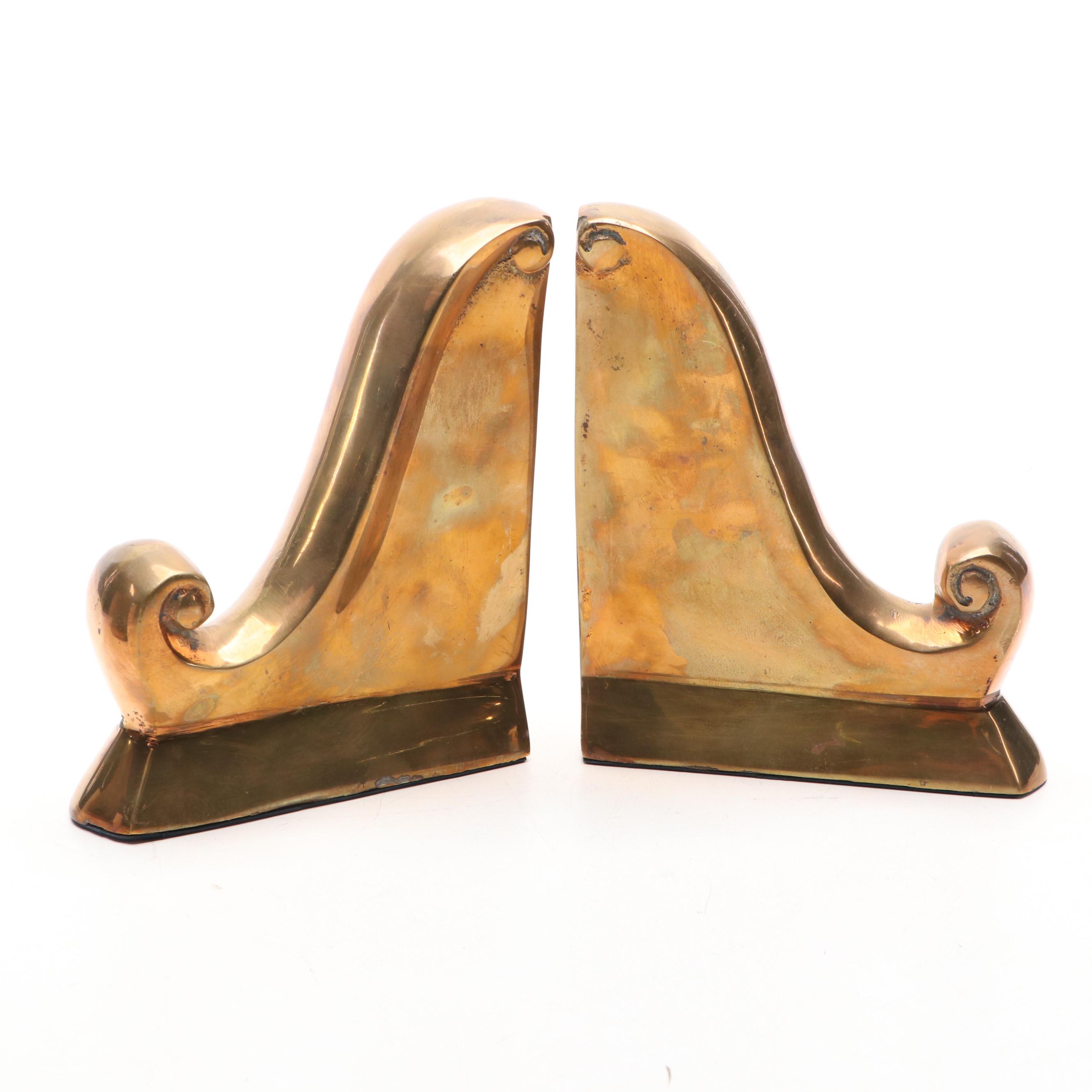 Cast Iron Peacock Doorstop with Brass Bookends