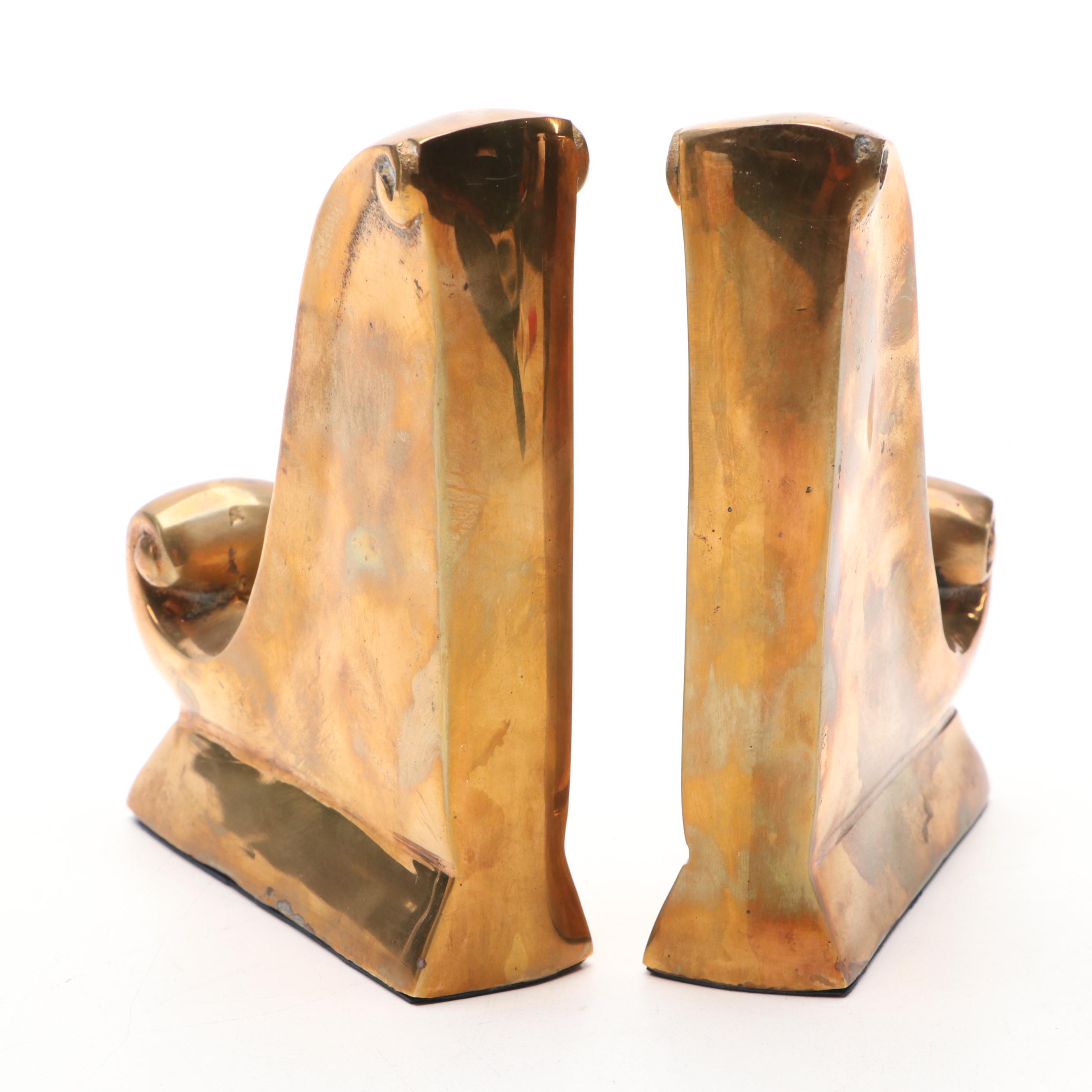 Cast Iron Peacock Doorstop with Brass Bookends