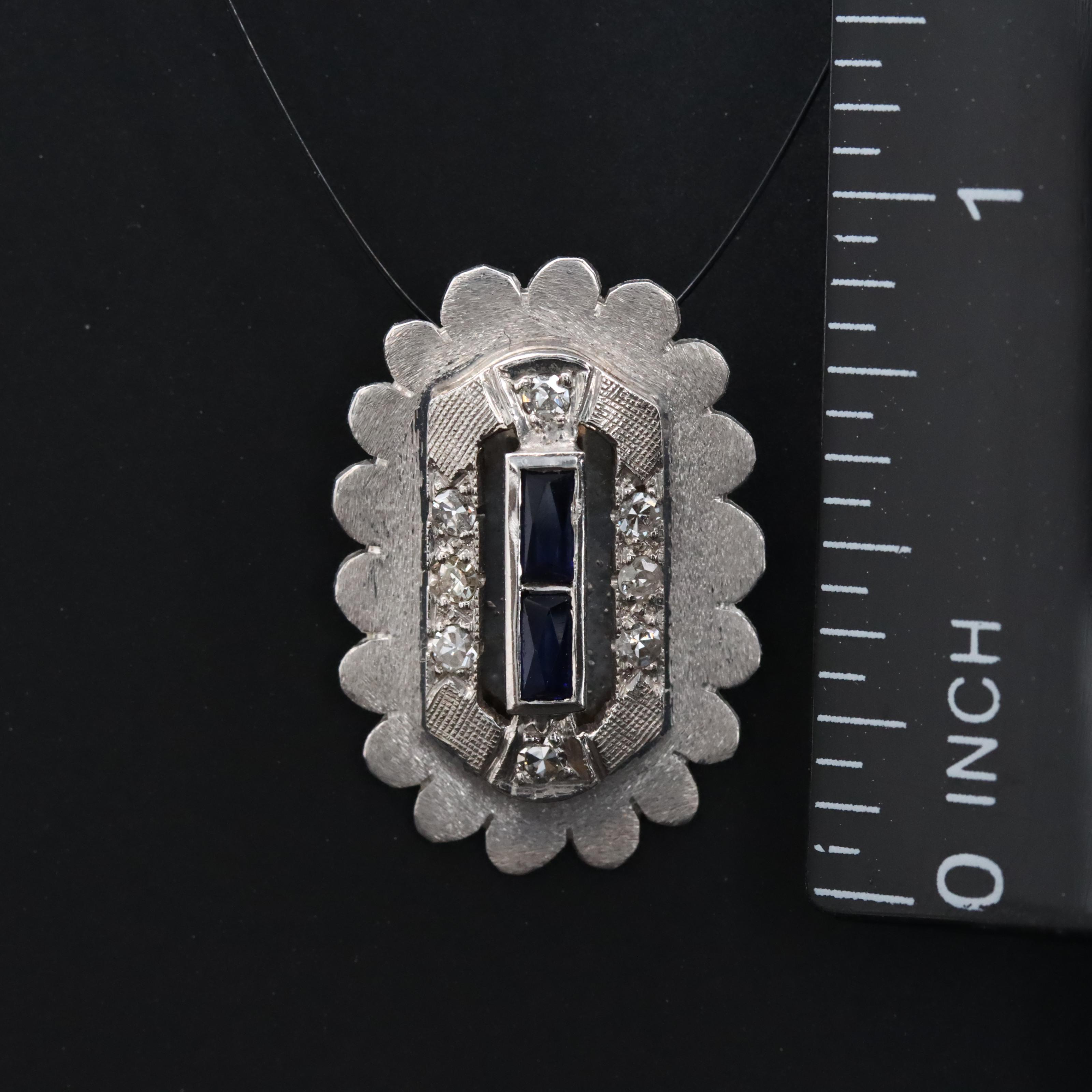 Art Deco 14K Diamond and Sapphire Pendant