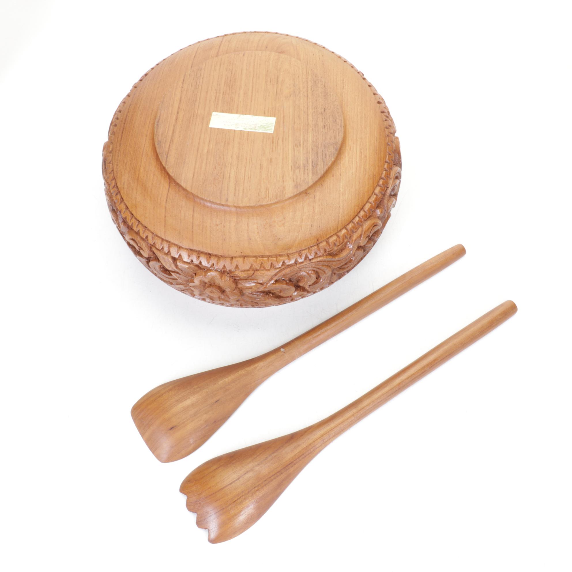 Carved Wooden Serving & Salad Bowls