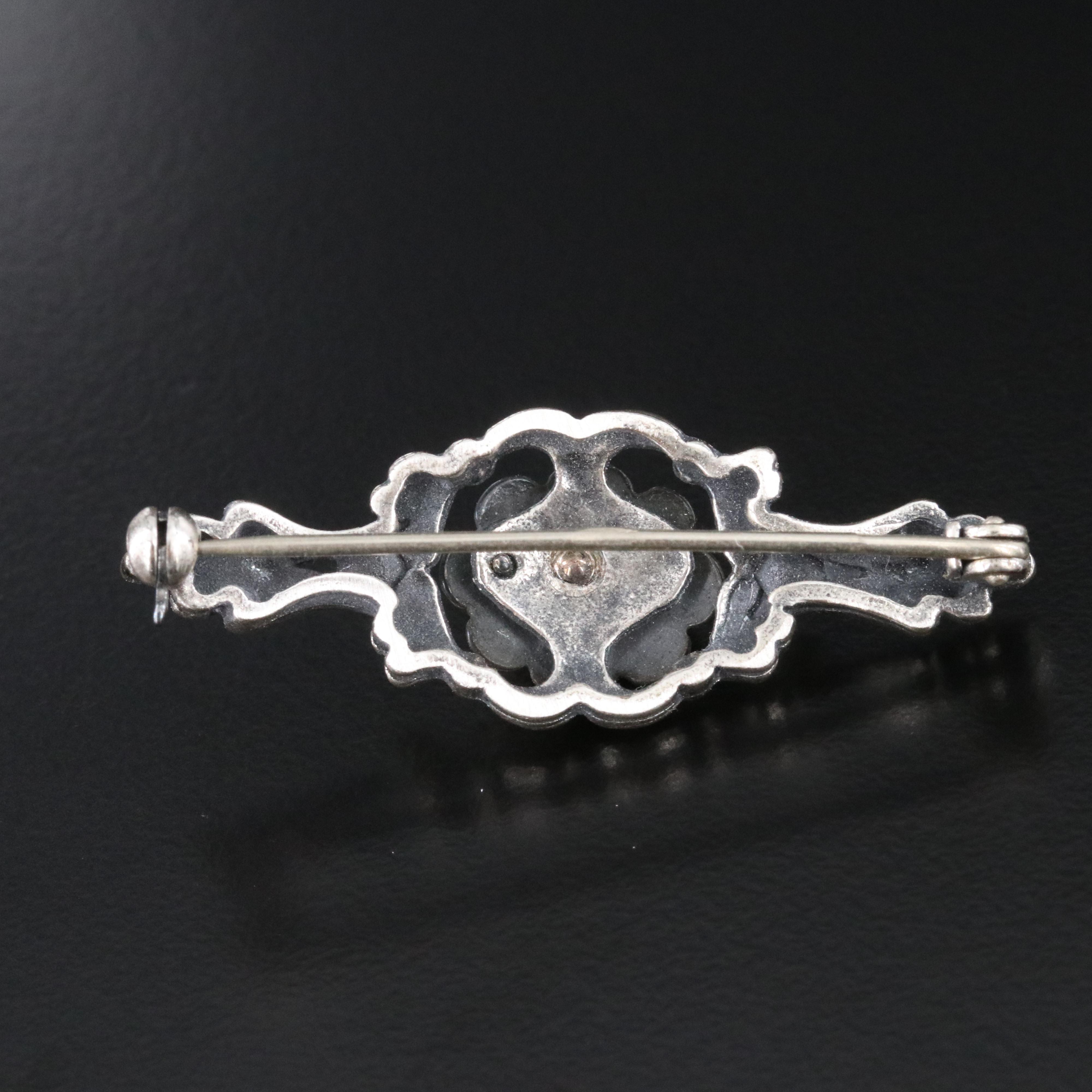 850 Garnet and Seed Pearl Silver Bar Brooch