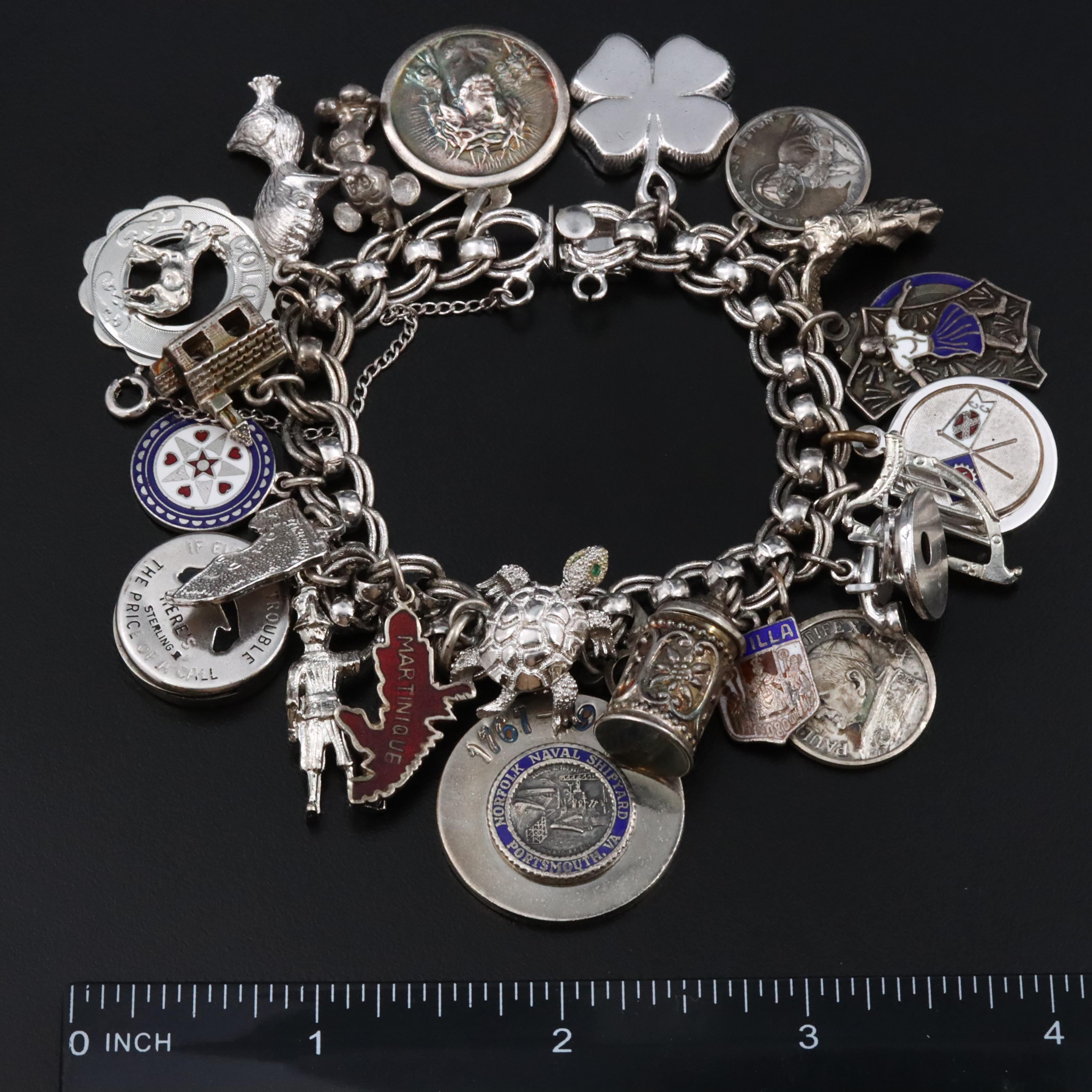 Vintage Charm Bracelet Including Mickey Mouse and Sterling