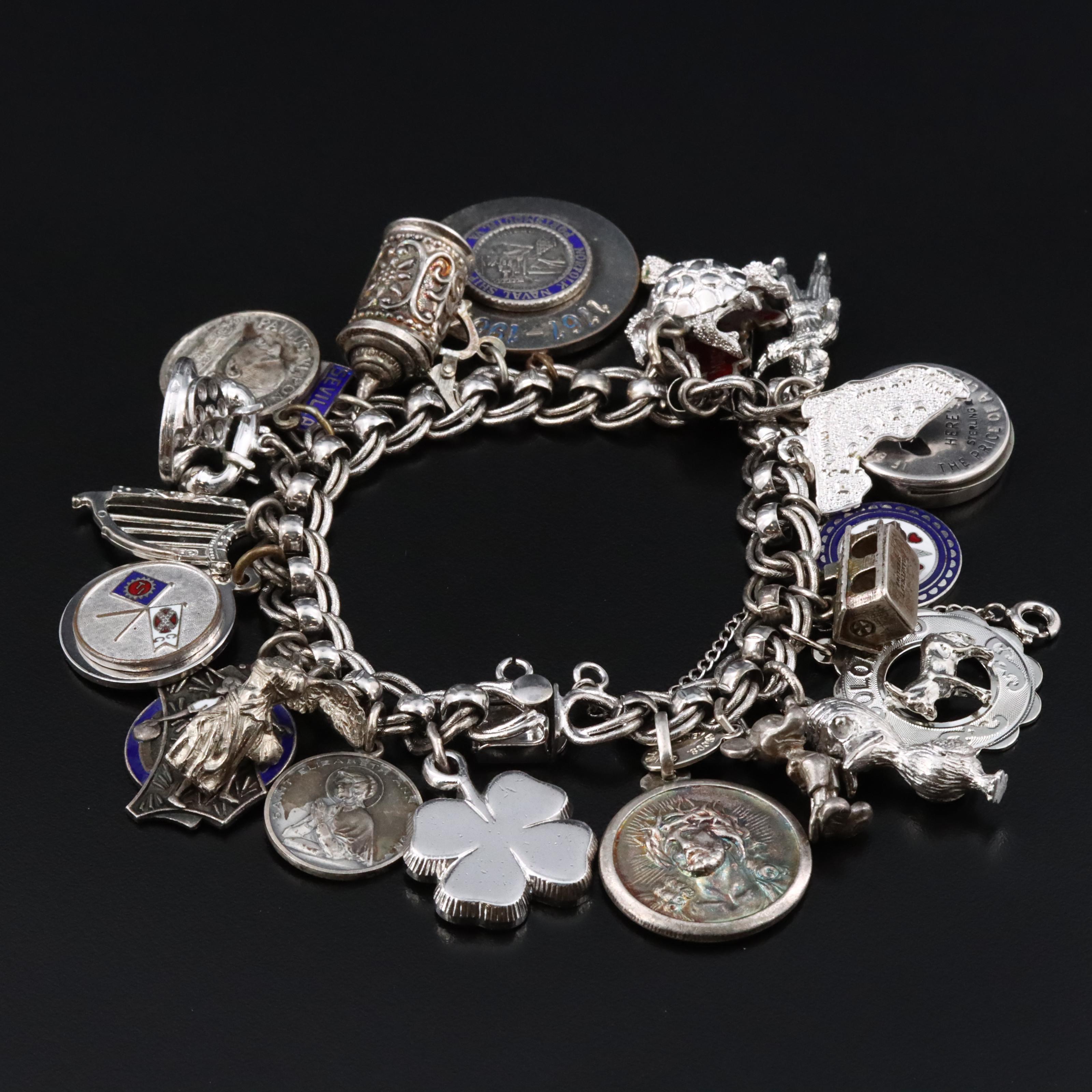 Vintage Charm Bracelet Including Mickey Mouse and Sterling