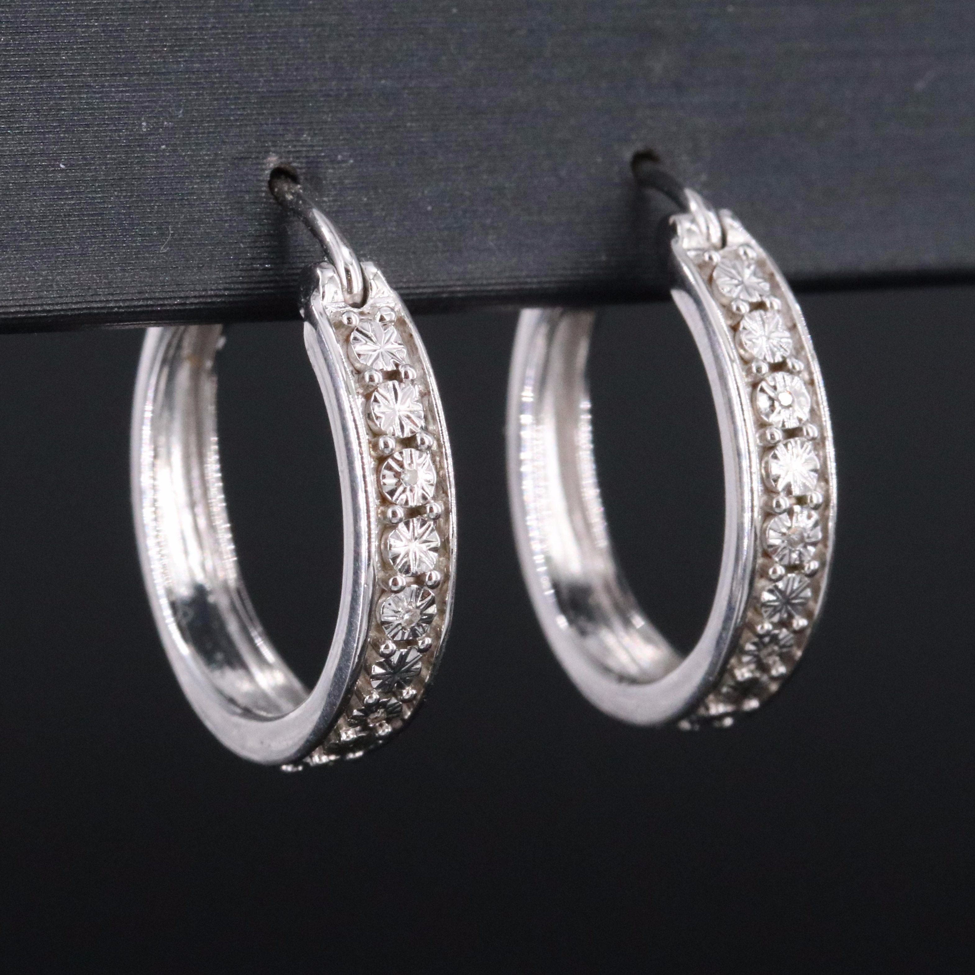 Sterling Diamond Hoop Earrings