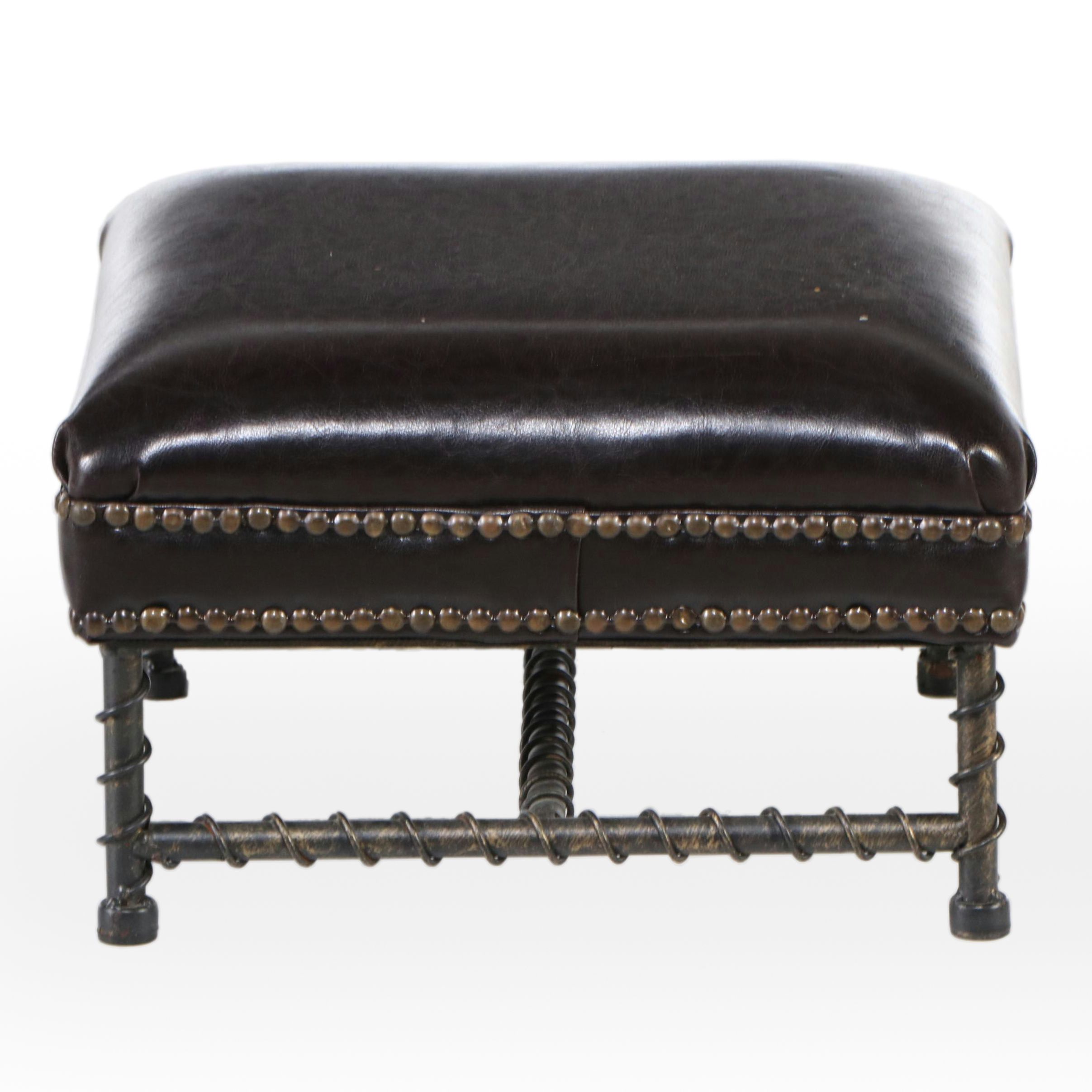 Nailhead Trimmed Faux Leather Footsool