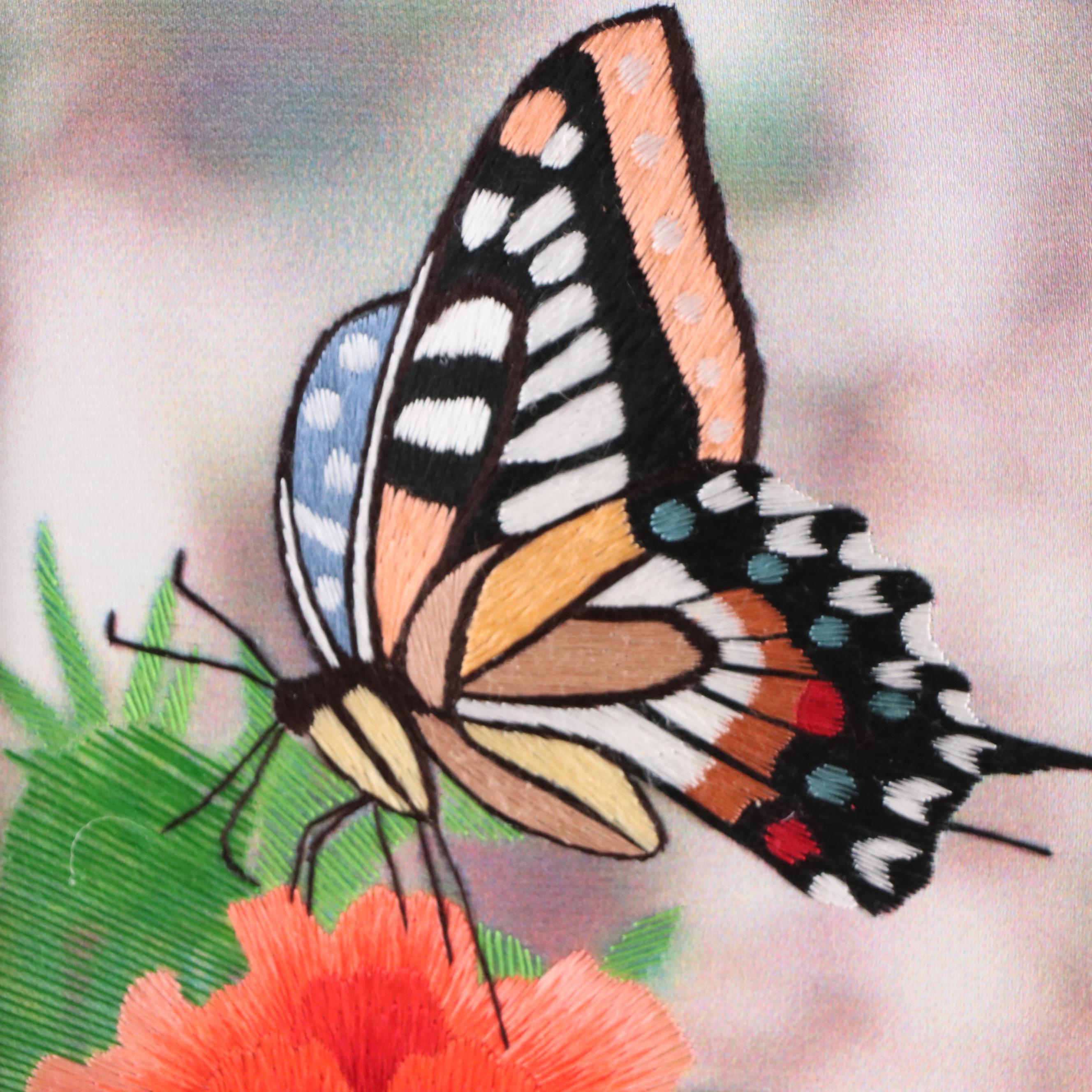 Chinese Nature Embroideries on Printed Silk