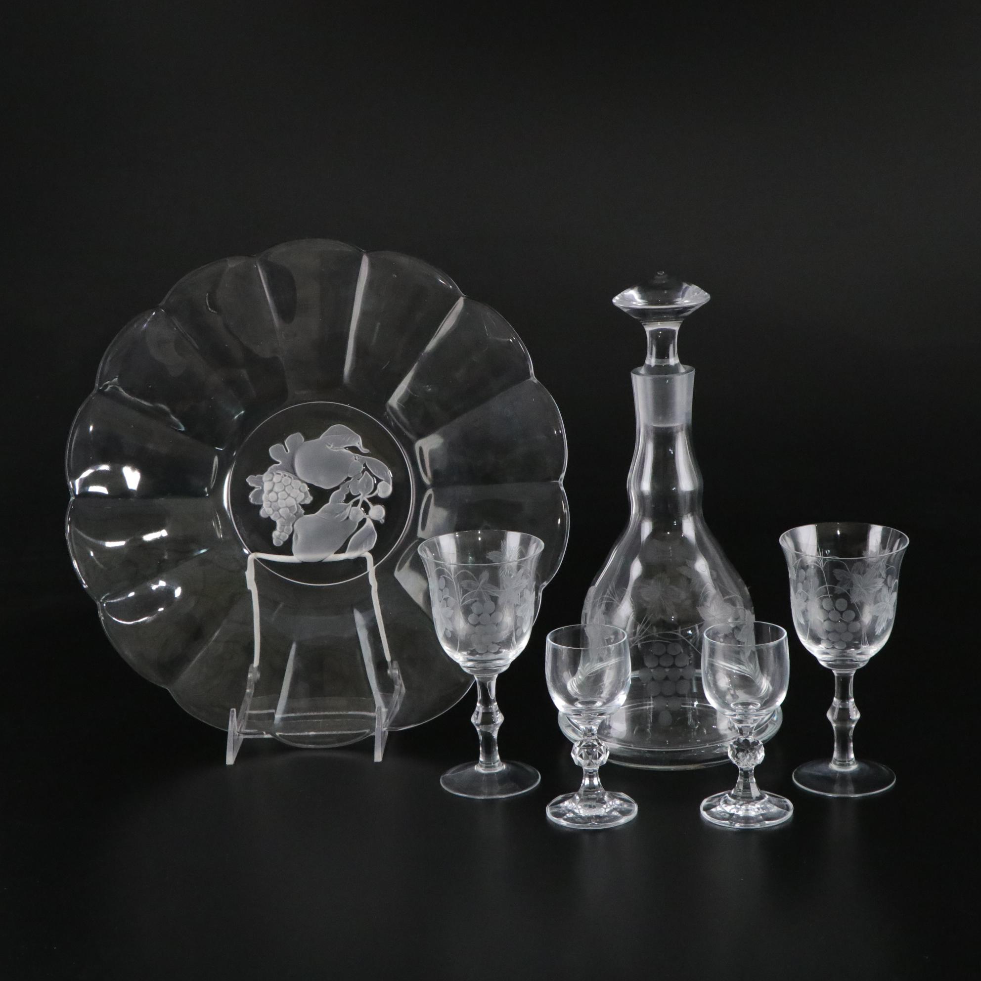 Val St. Lambert "Brussels" Crystal Tray & Other Stemware