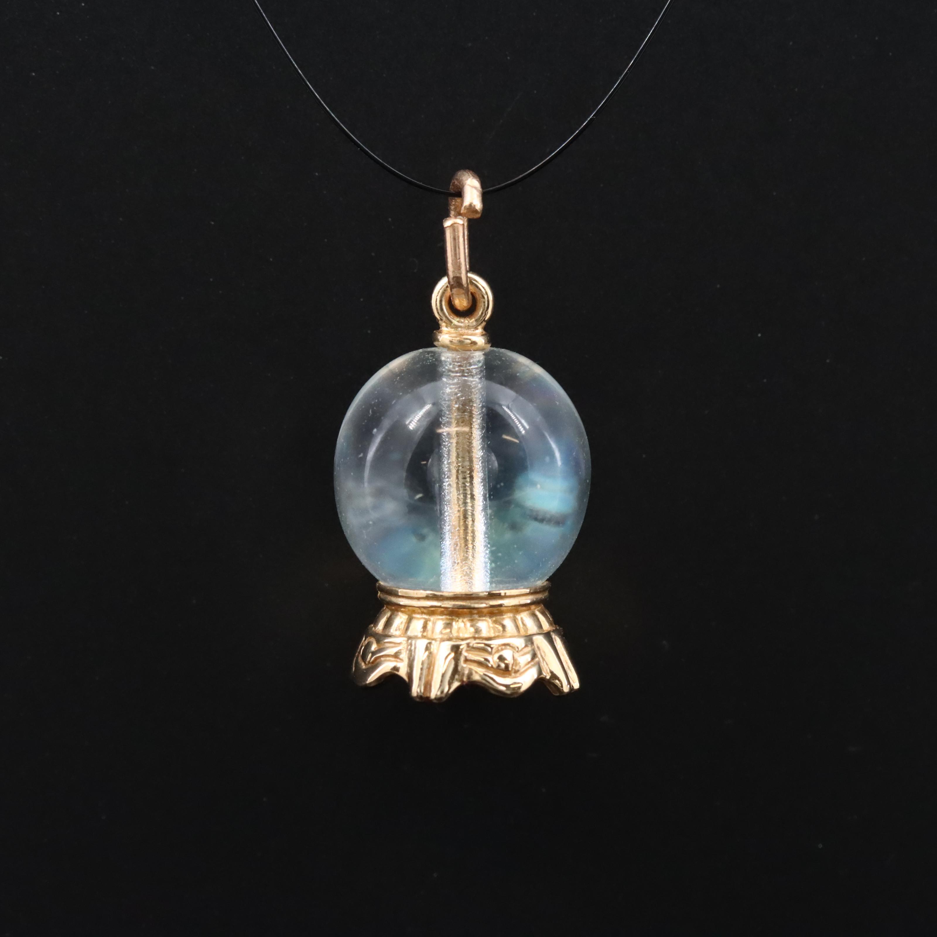 14K Glass Crystal Ball Charm Pendant