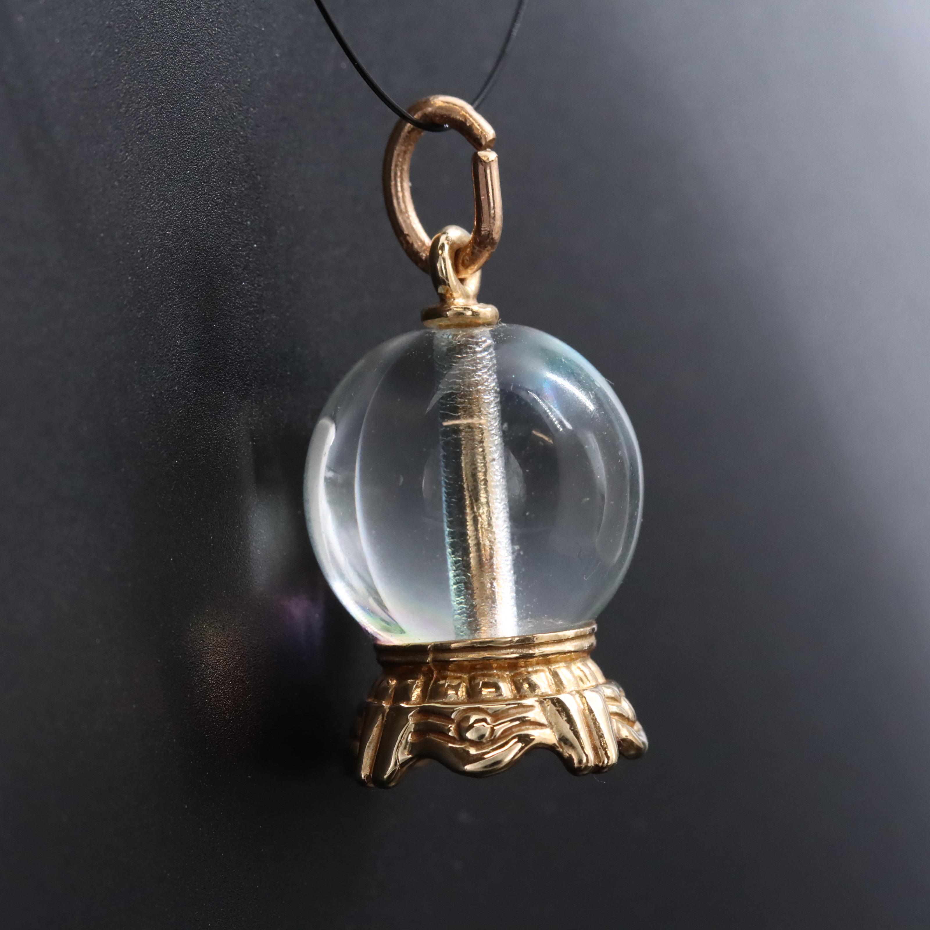 14K Glass Crystal Ball Charm Pendant
