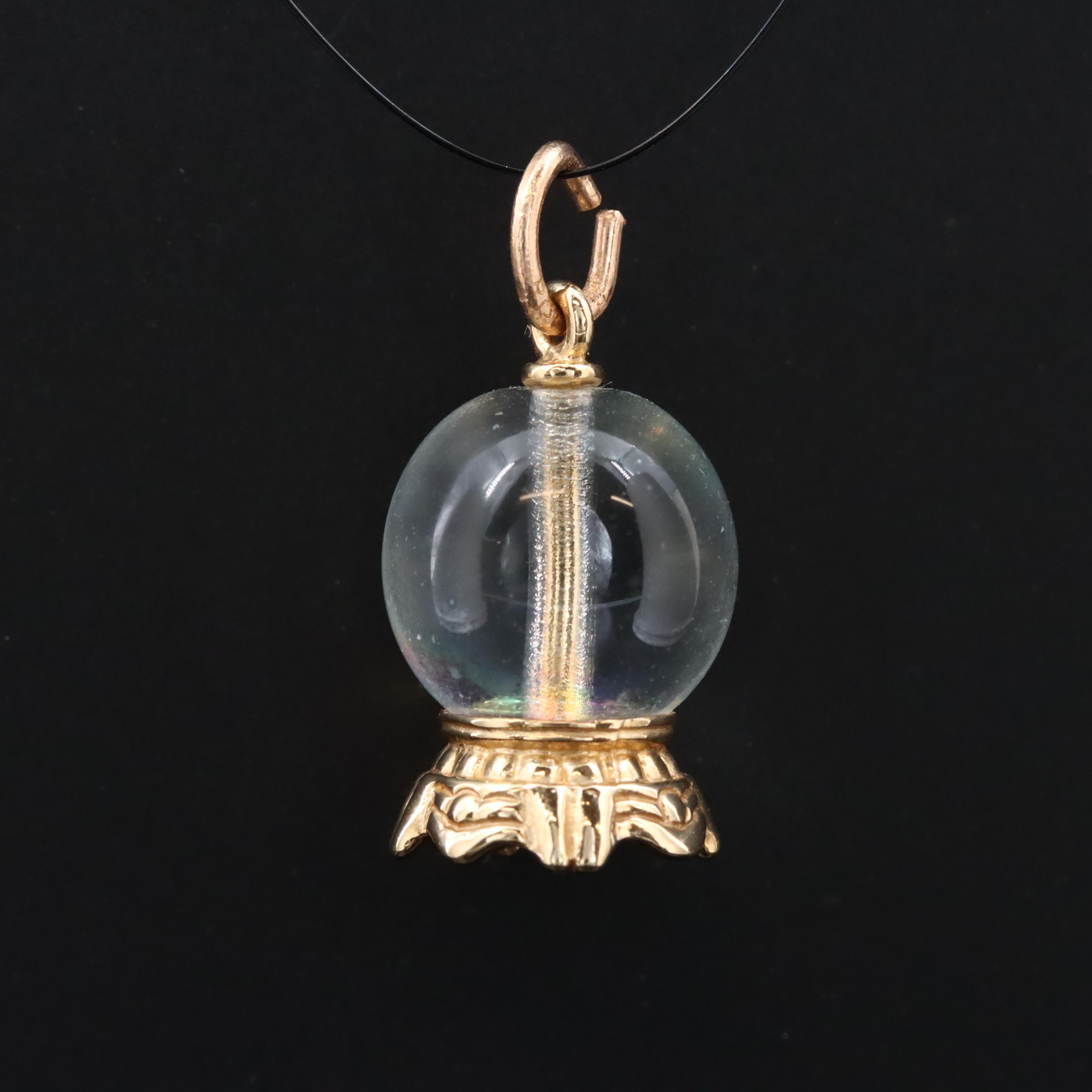 14K Glass Crystal Ball Charm Pendant