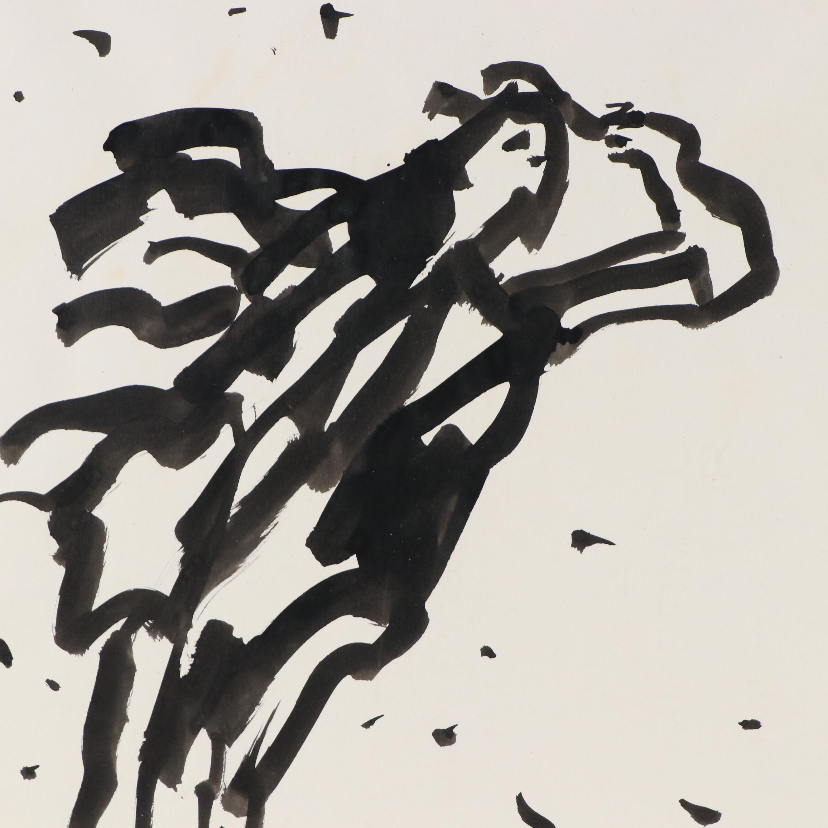 Leonard Maurer Modern Figural Ink Wash Painting, 1963