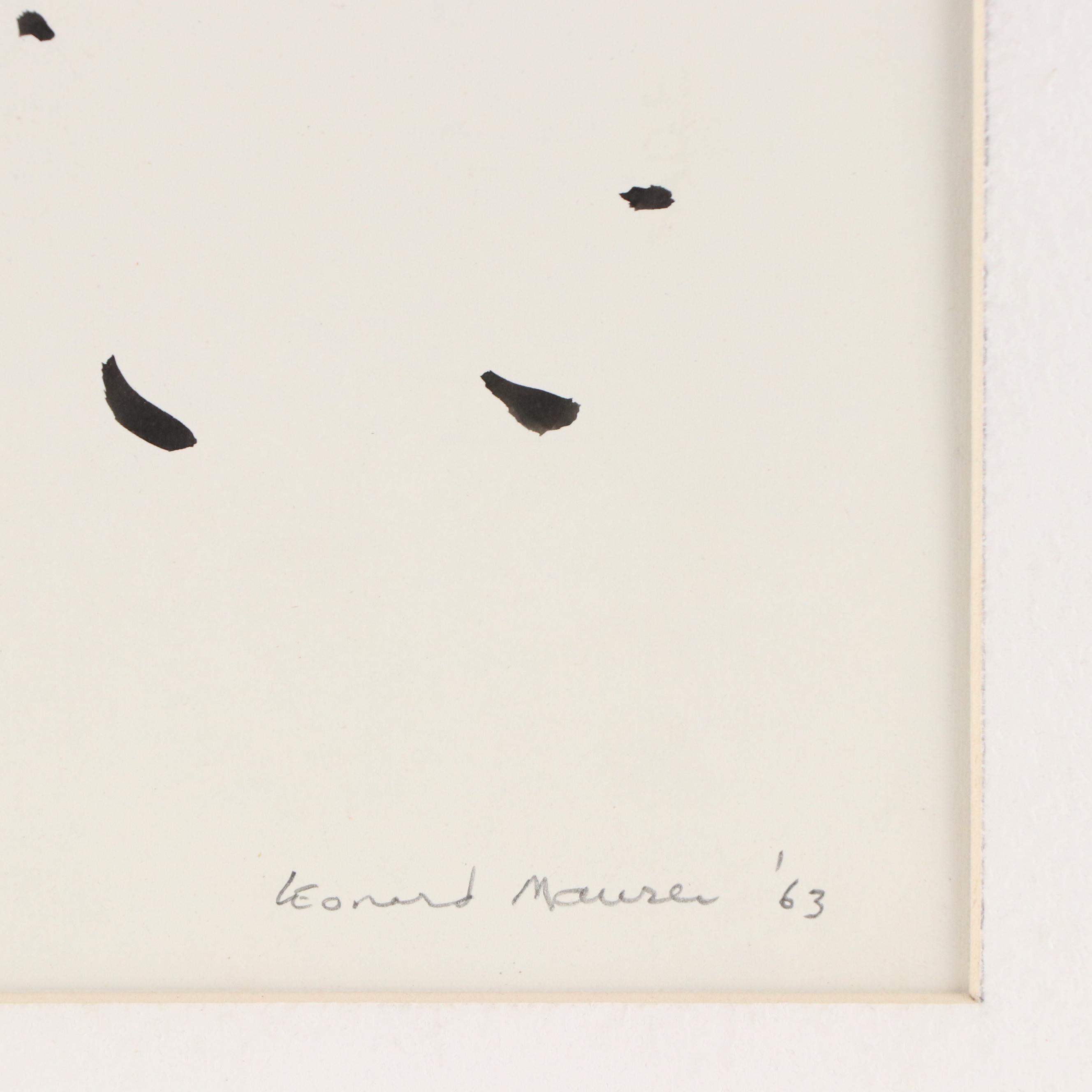 Leonard Maurer Modern Figural Ink Wash Painting, 1963