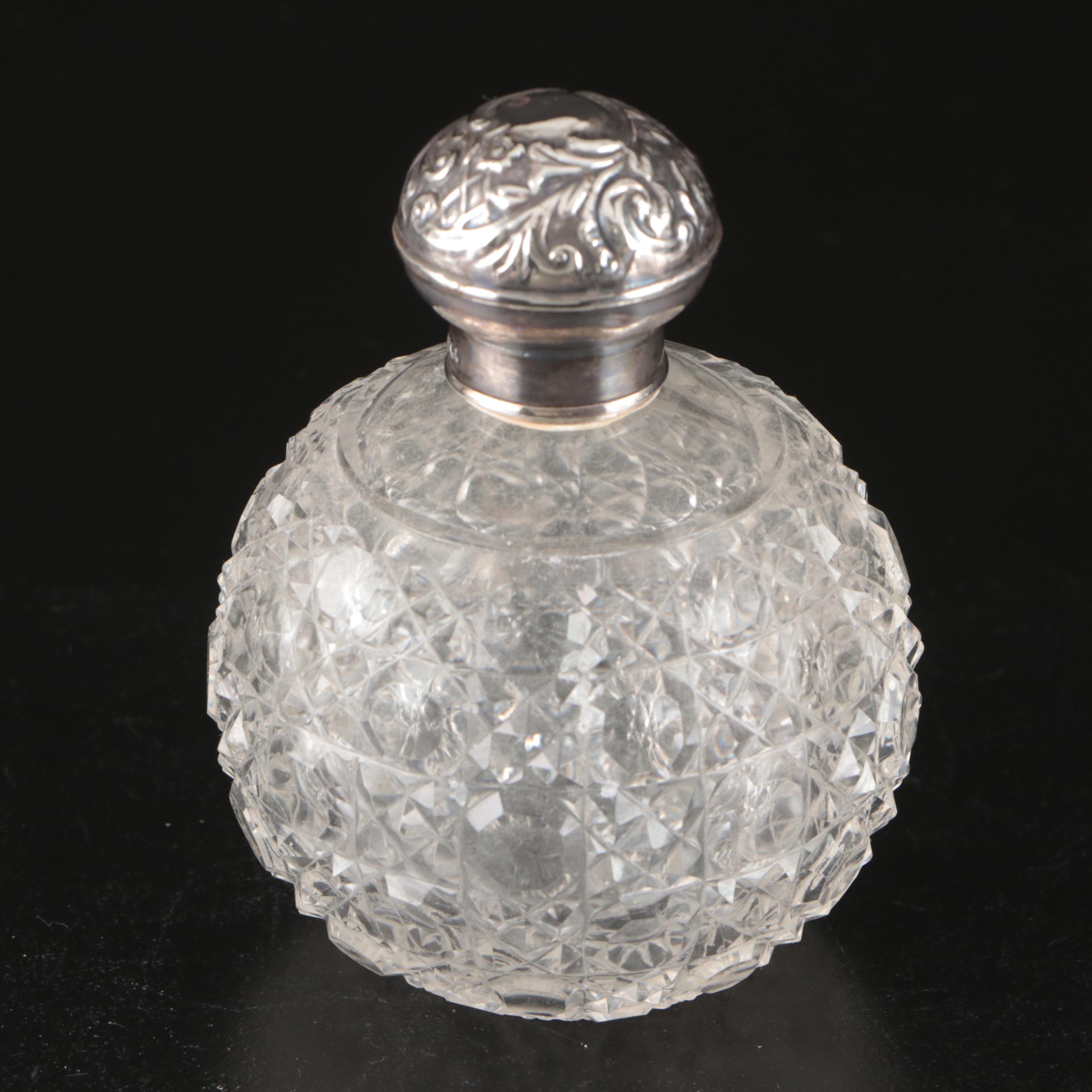 Boots Pure Drug Company Sterling Perfume Bottle with Cut Glass Vanity Boxes