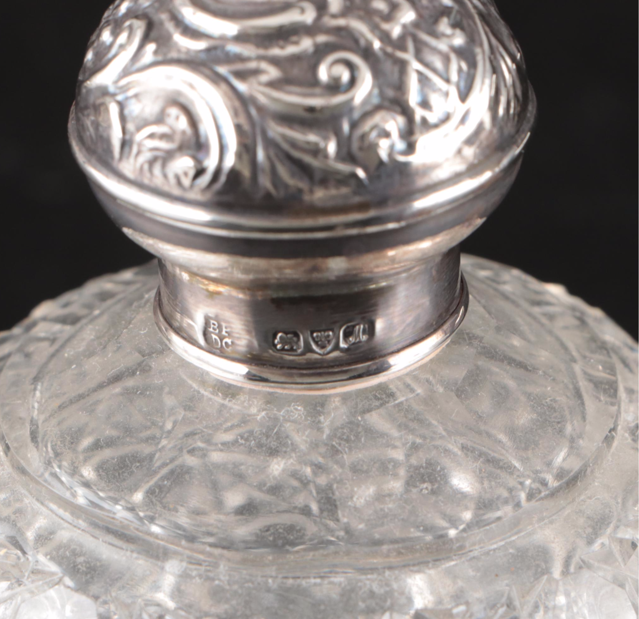 Boots Pure Drug Company Sterling Perfume Bottle with Cut Glass Vanity Boxes